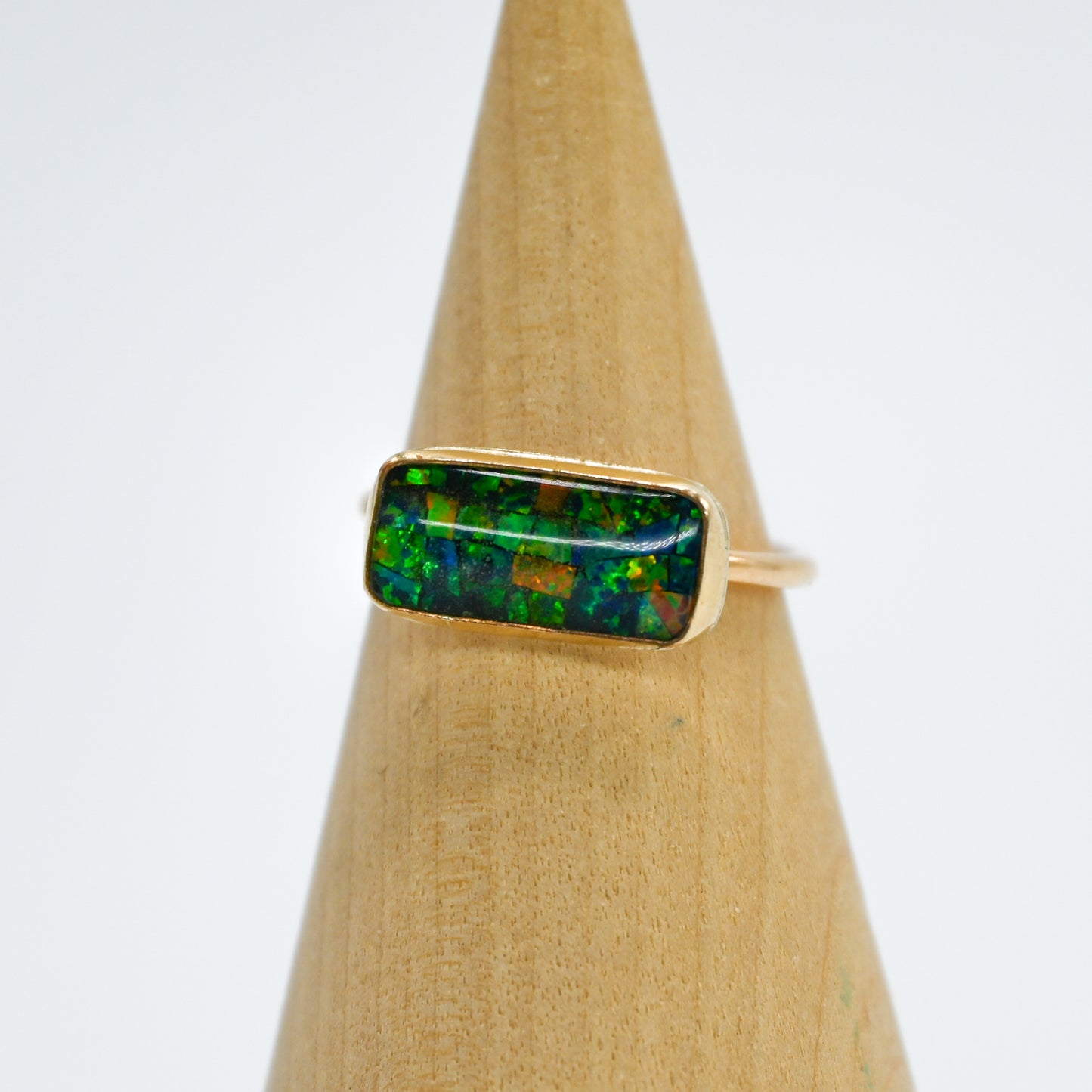 Gold fill horizontal mosaic opal size 8