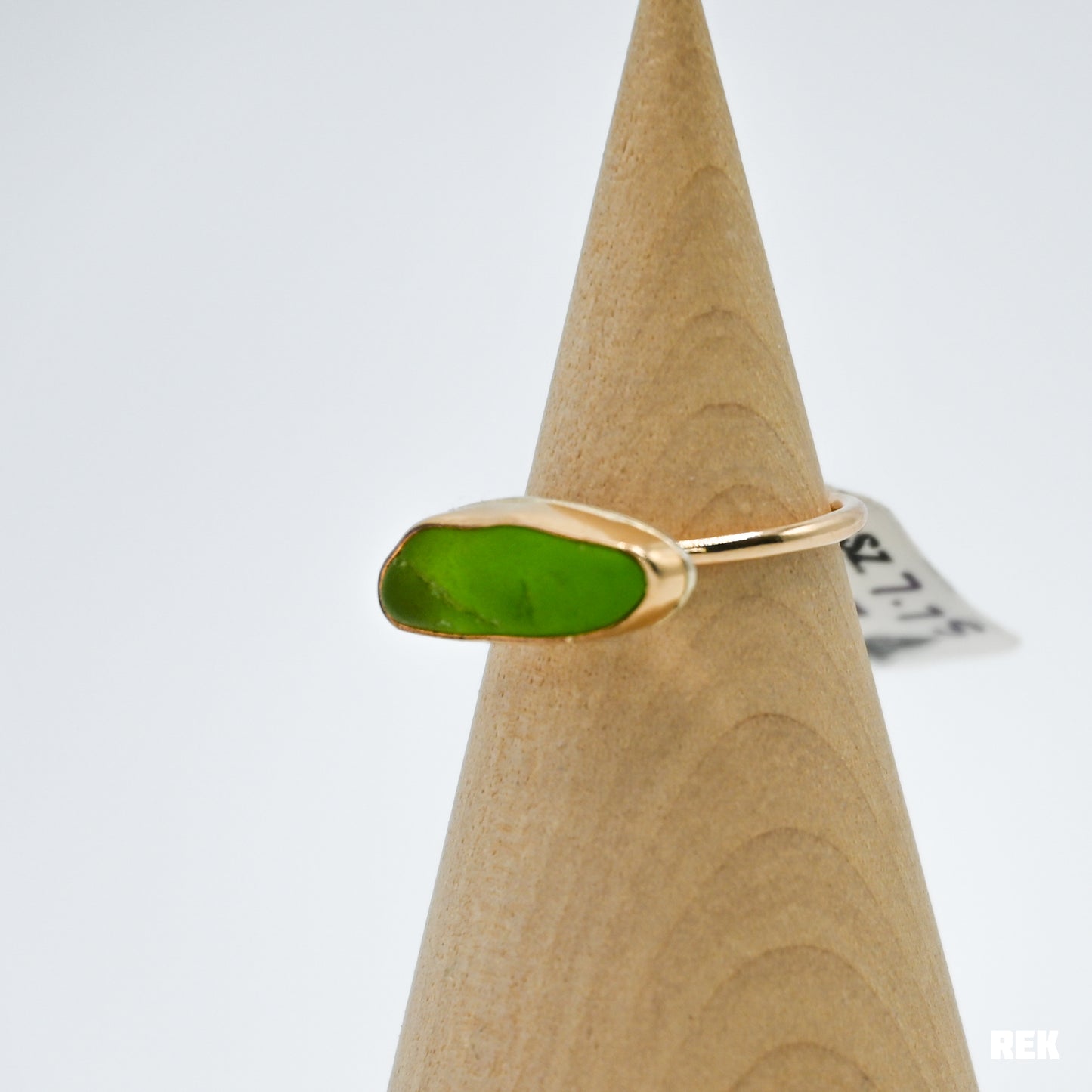 Gold fill large horizontal green sea glass size 7.75