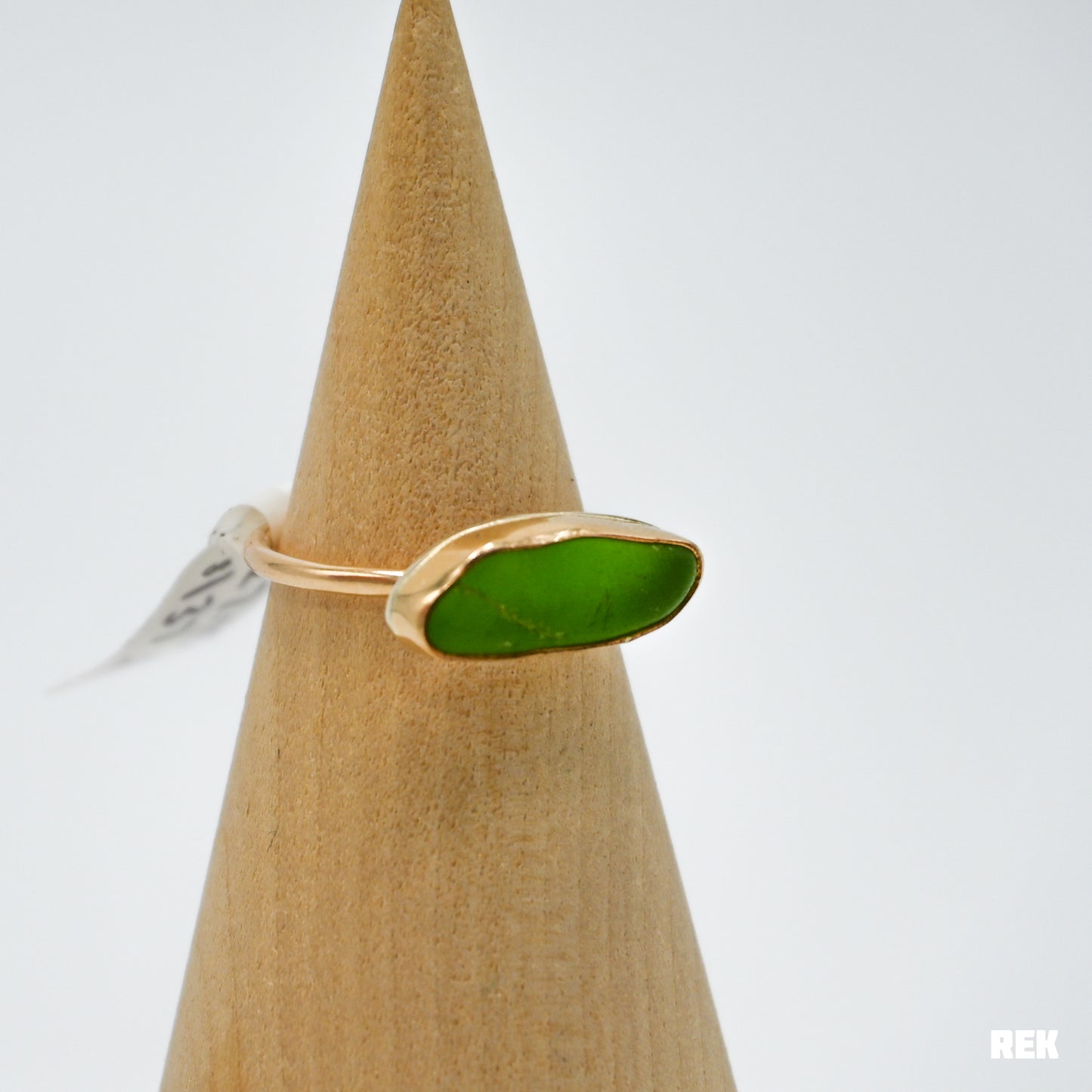 Gold fill large horizontal green sea glass size 7.75