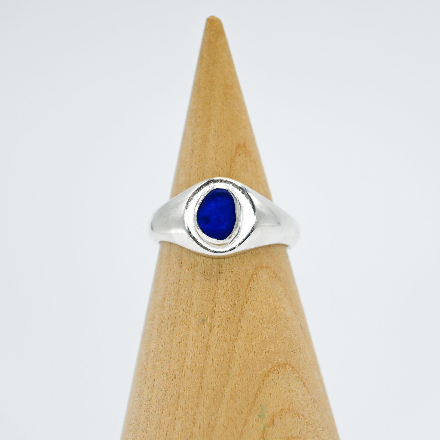Sterling silver signet cobalt sea glass size 7