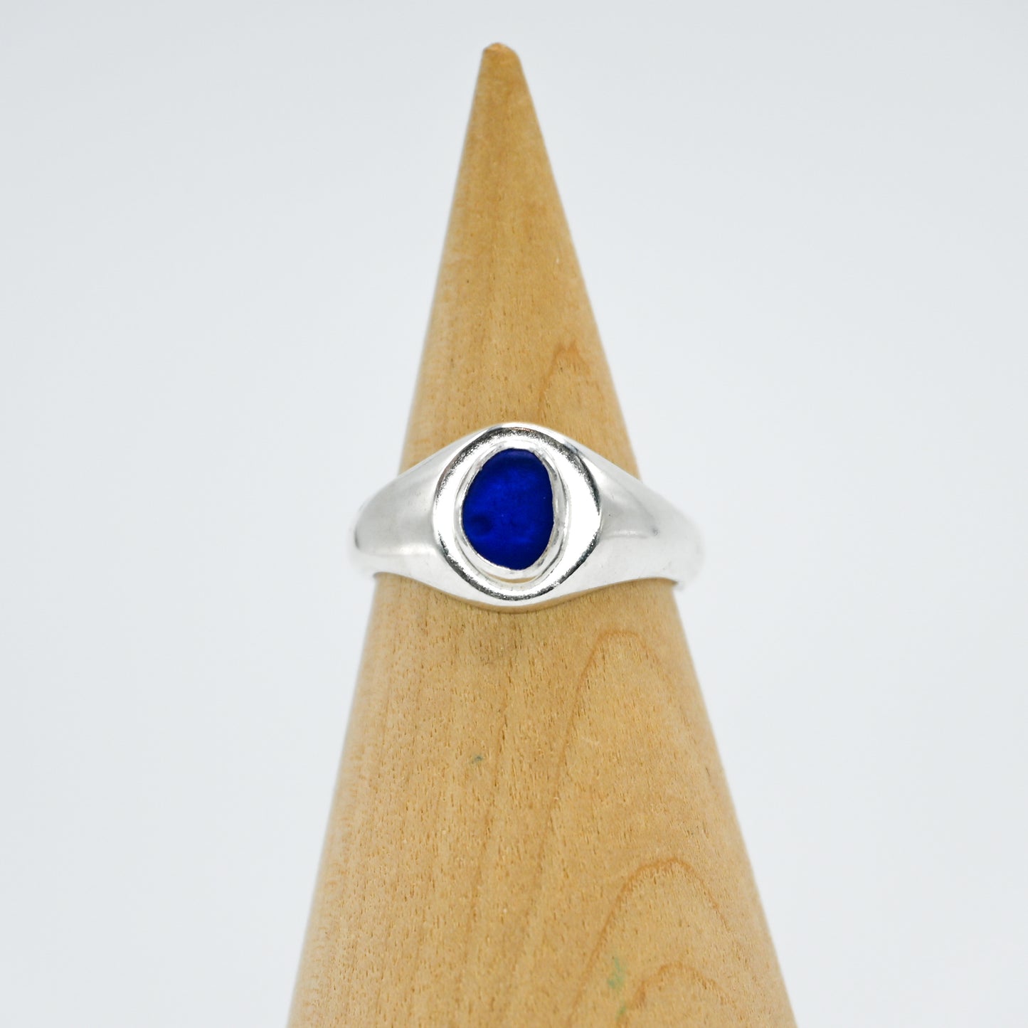 Sterling silver signet cobalt sea glass size 7