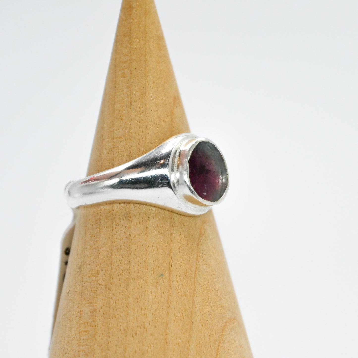 Sterling silver signet with watermelon tourmaline slice size 7