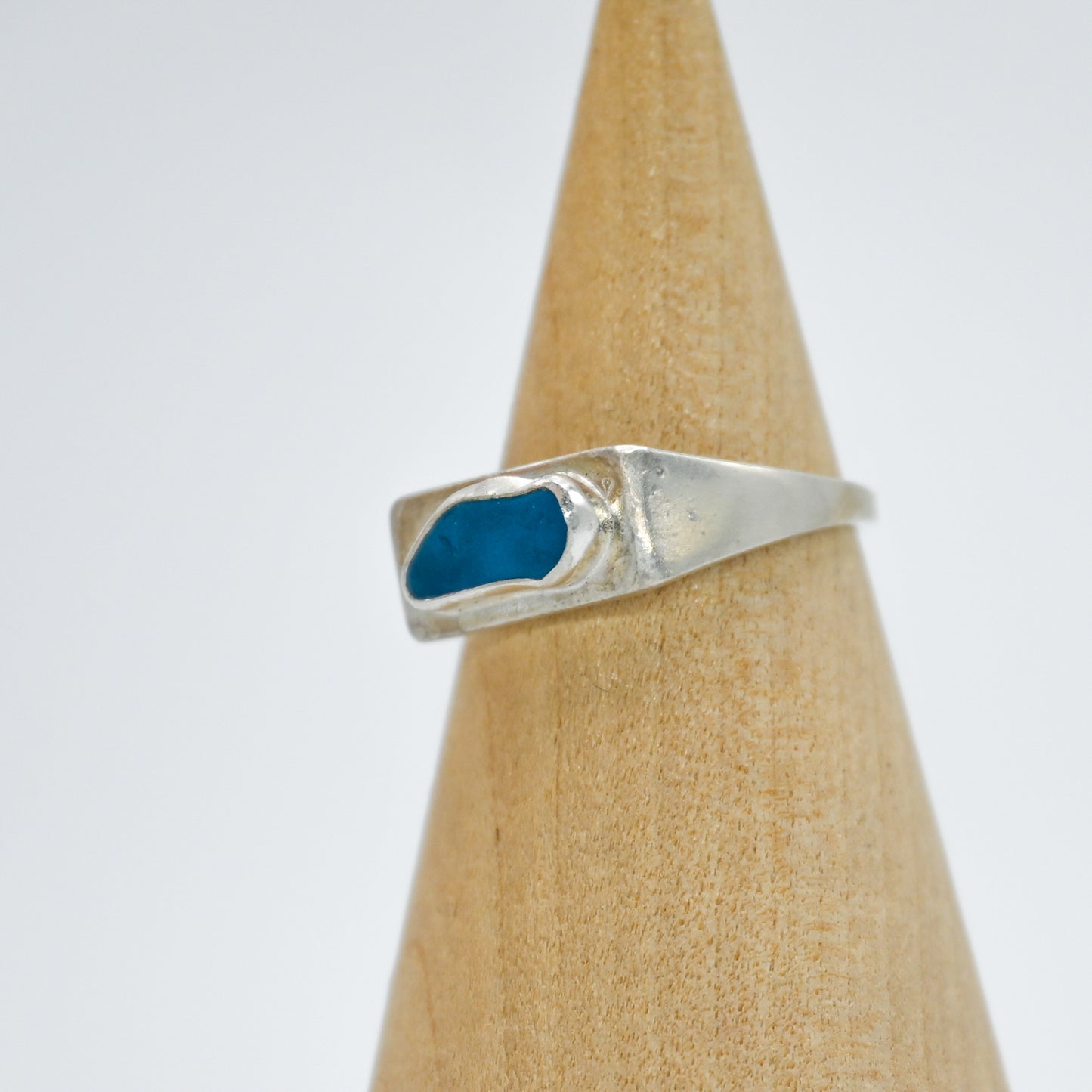 Sterling silver signet and rare turquoise sea glass size 7