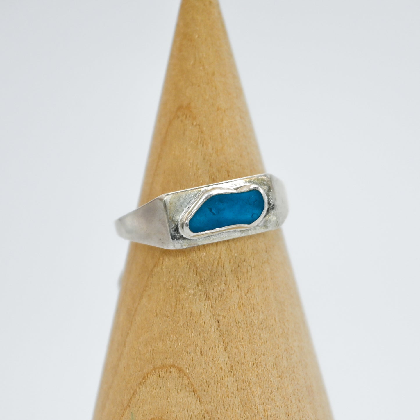 Sterling silver signet and rare turquoise sea glass size 7