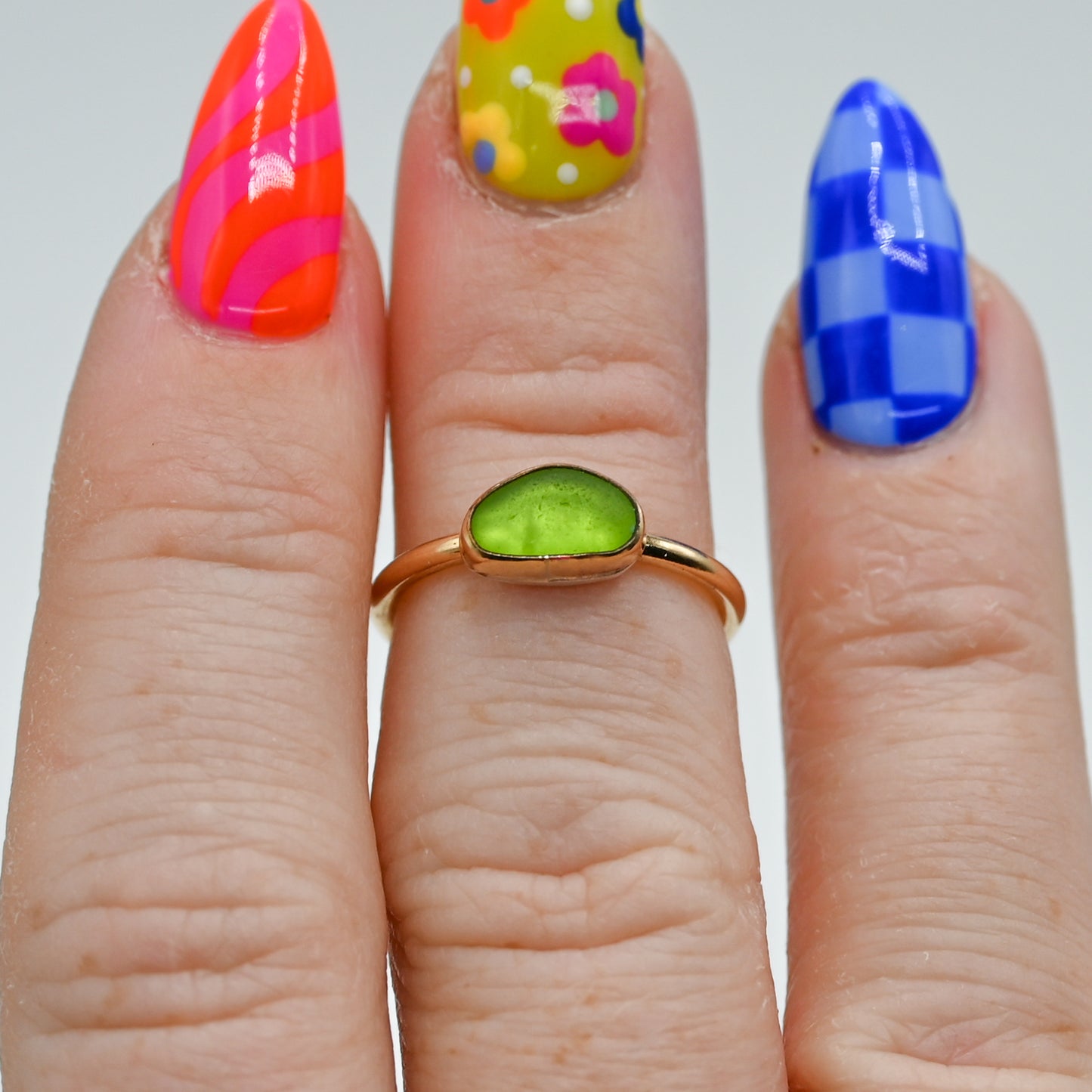 Gold fill lime green sea glass size 5.25