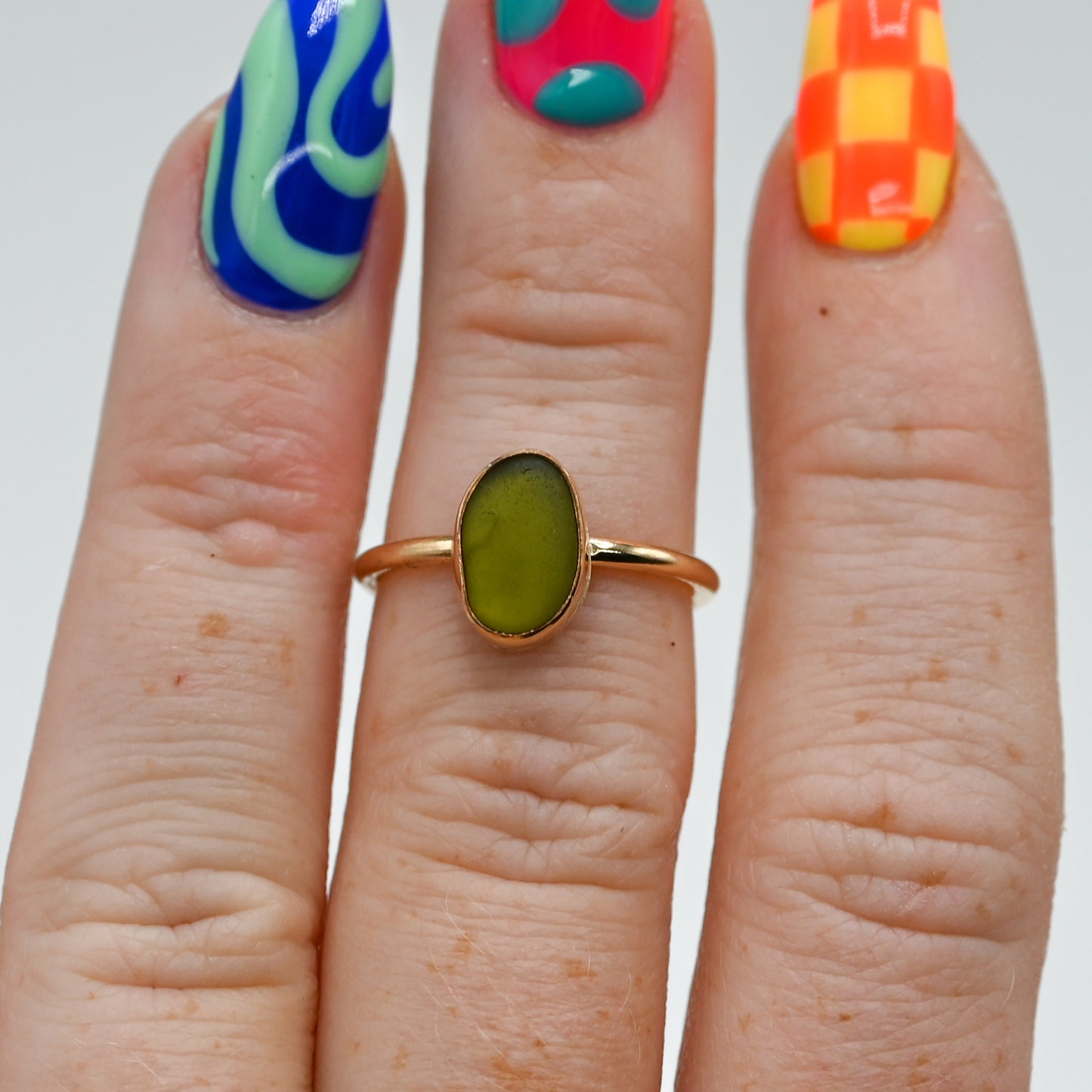 Gold fill olive sea glass size 5.75