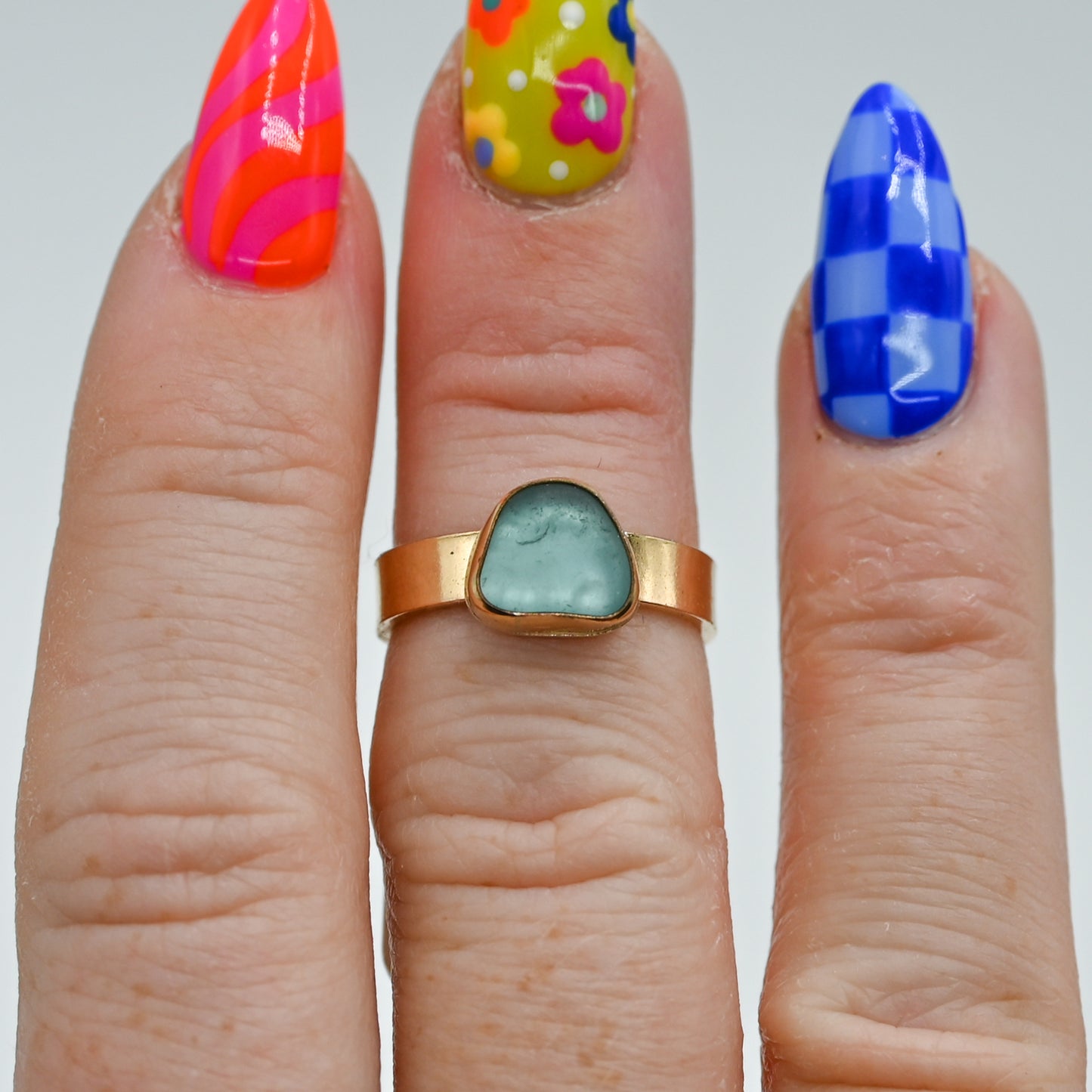 Gold fill aqua sea glass size 6