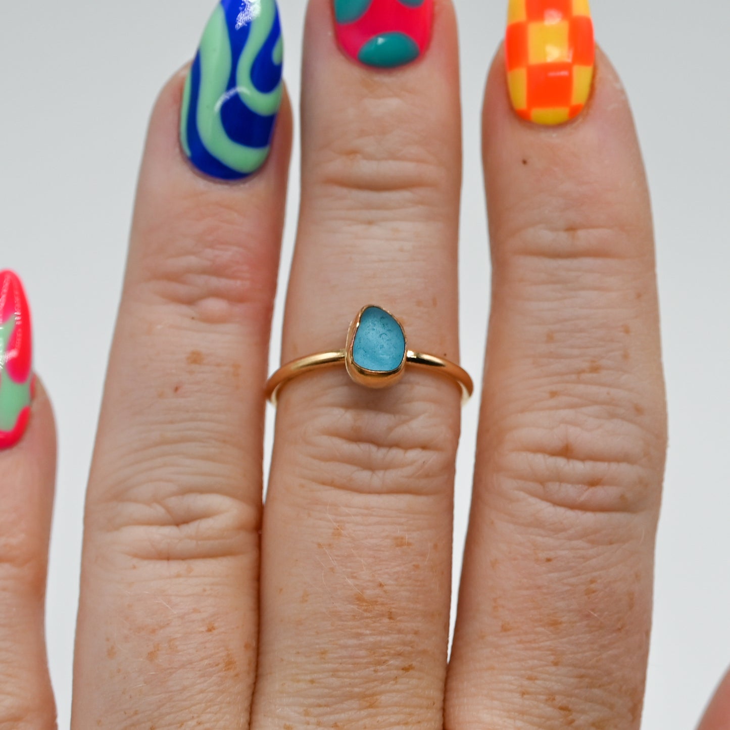 Gold fill turquoise sea glass size 6.5