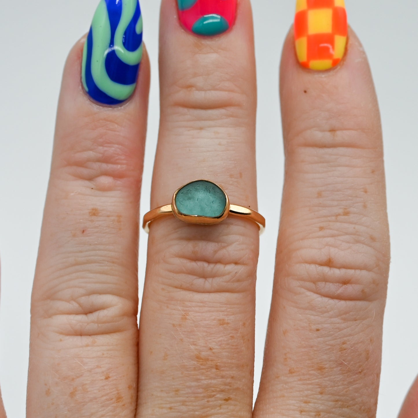 Gold fill aqua sea glass size 6.75