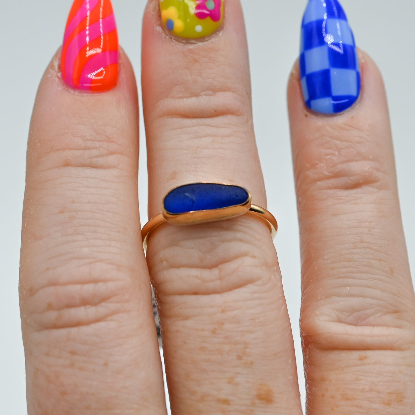 Gold fill horizontal cobalt sea glass size 6.75