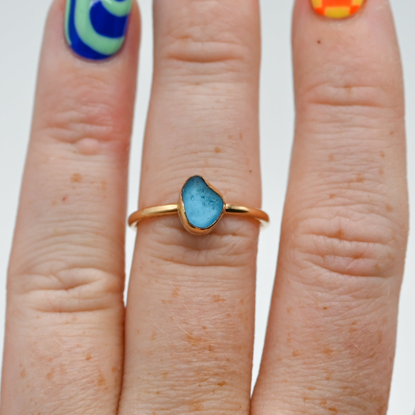 Gold fill turquoise sea glass size 7