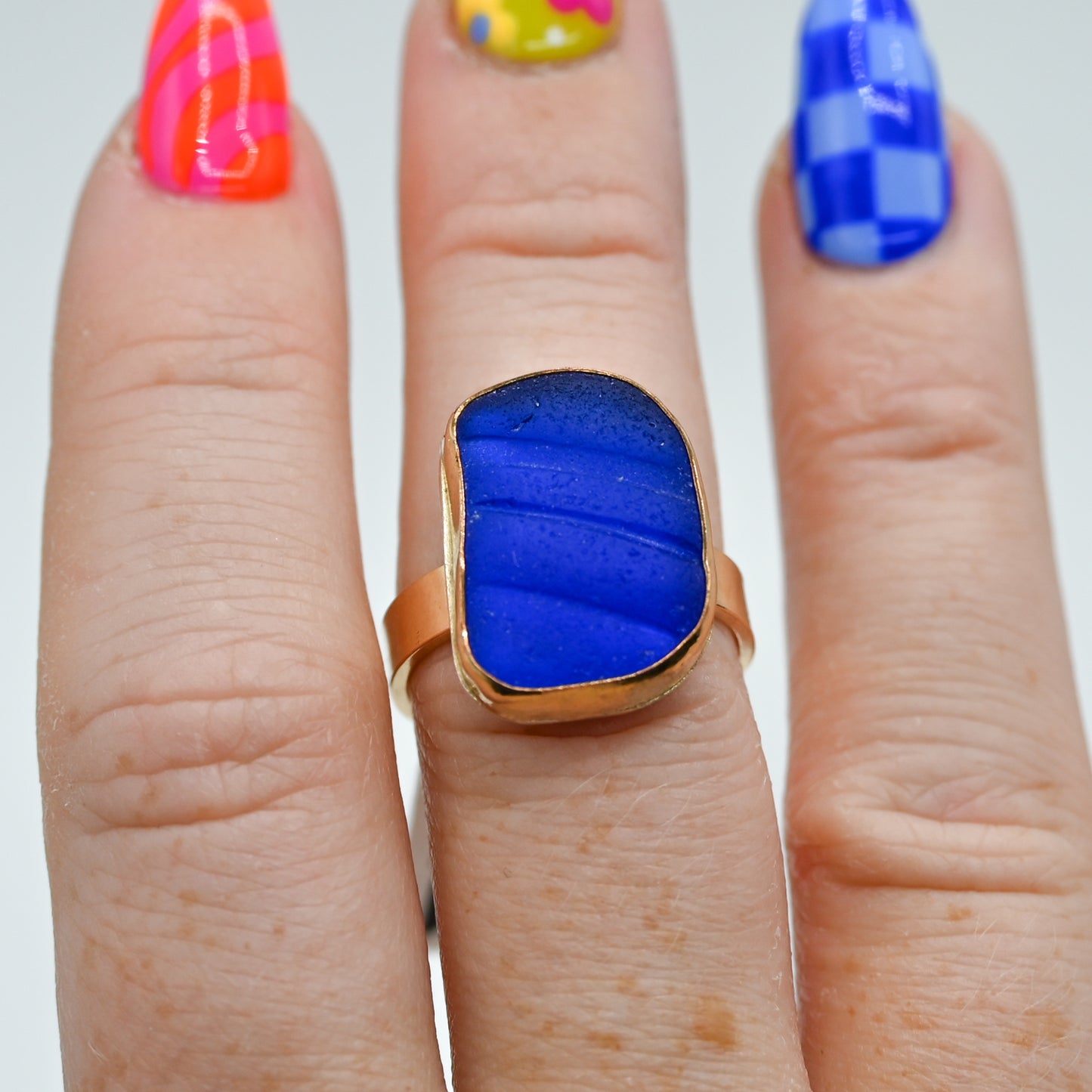 Gold fill xl bottle neck cobalt sea glass size 7.5