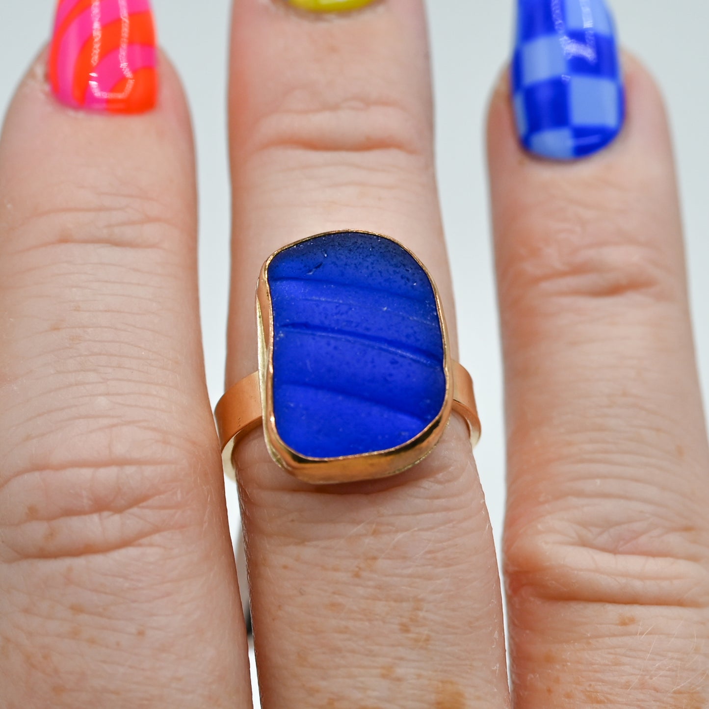 Gold fill xl bottle neck cobalt sea glass size 7.5