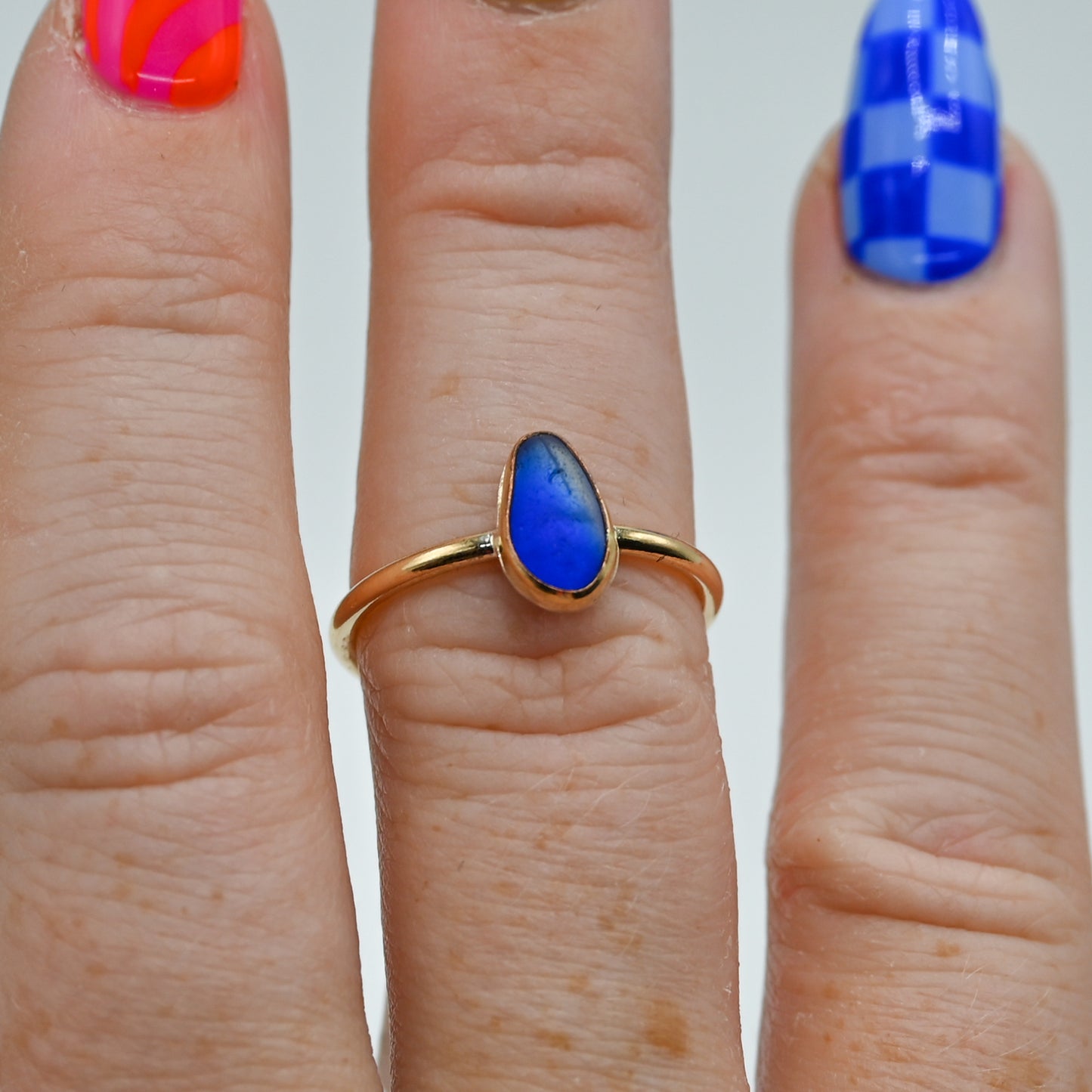 Gold fill multi blue and clear sea glass size 7.5