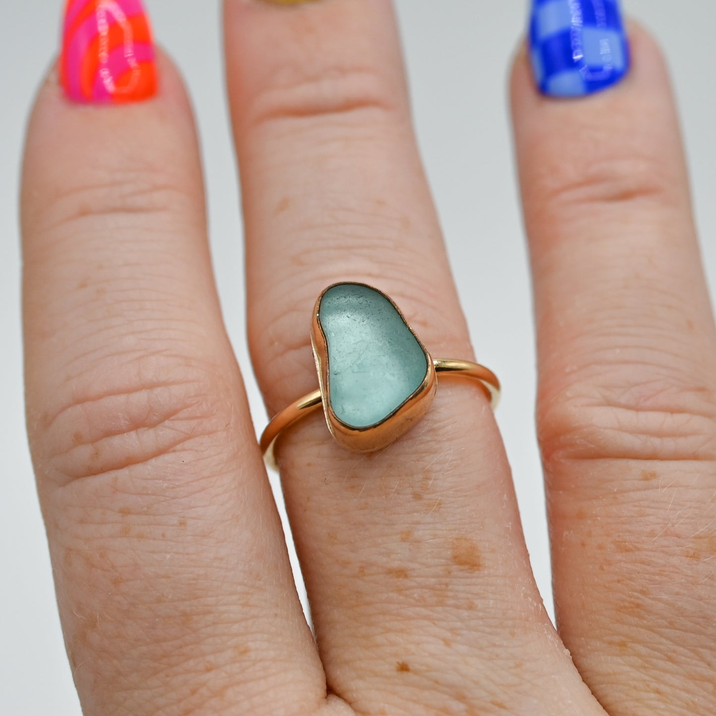 Gold fill aqua sea glass size 8