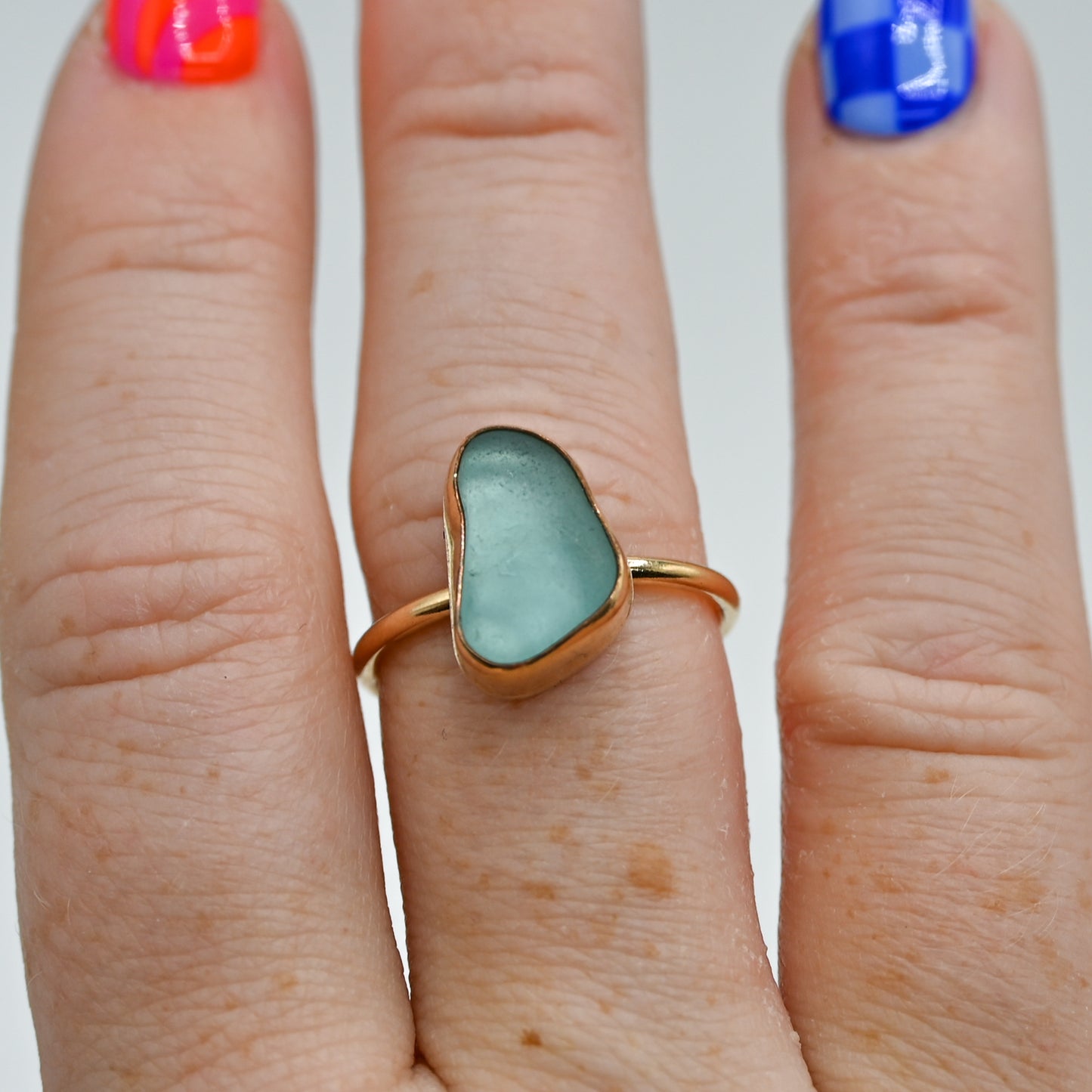 Gold fill aqua sea glass size 8