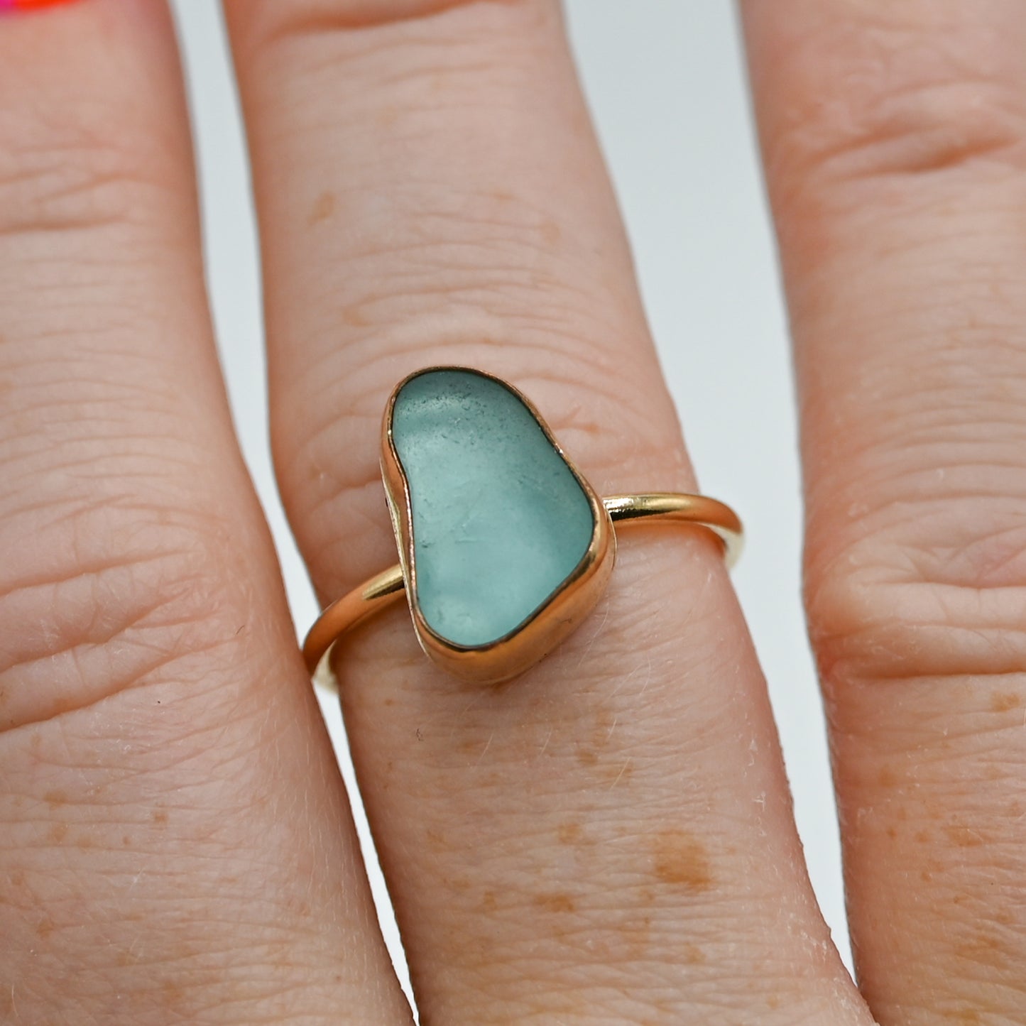 Gold fill aqua sea glass size 8