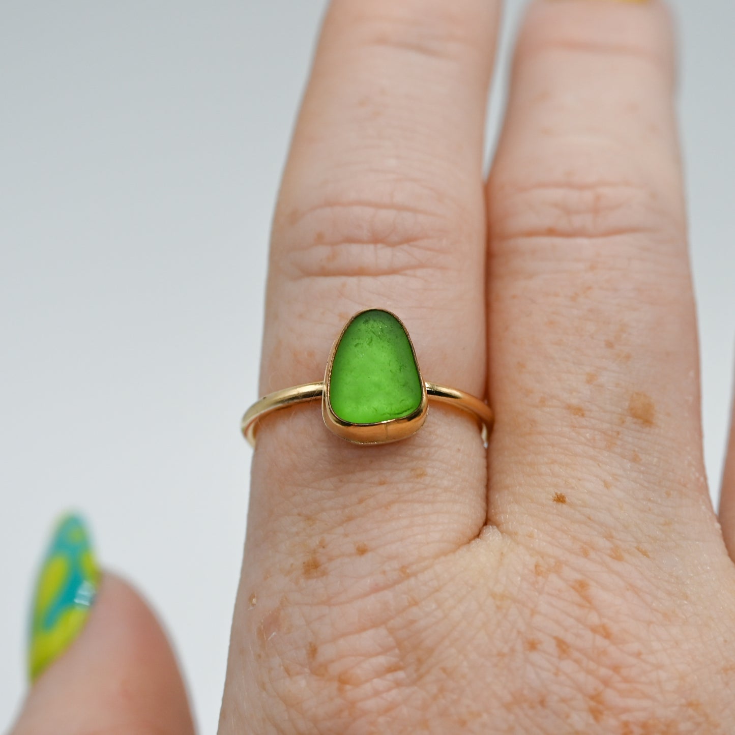 Gold fill green sea glass size 9