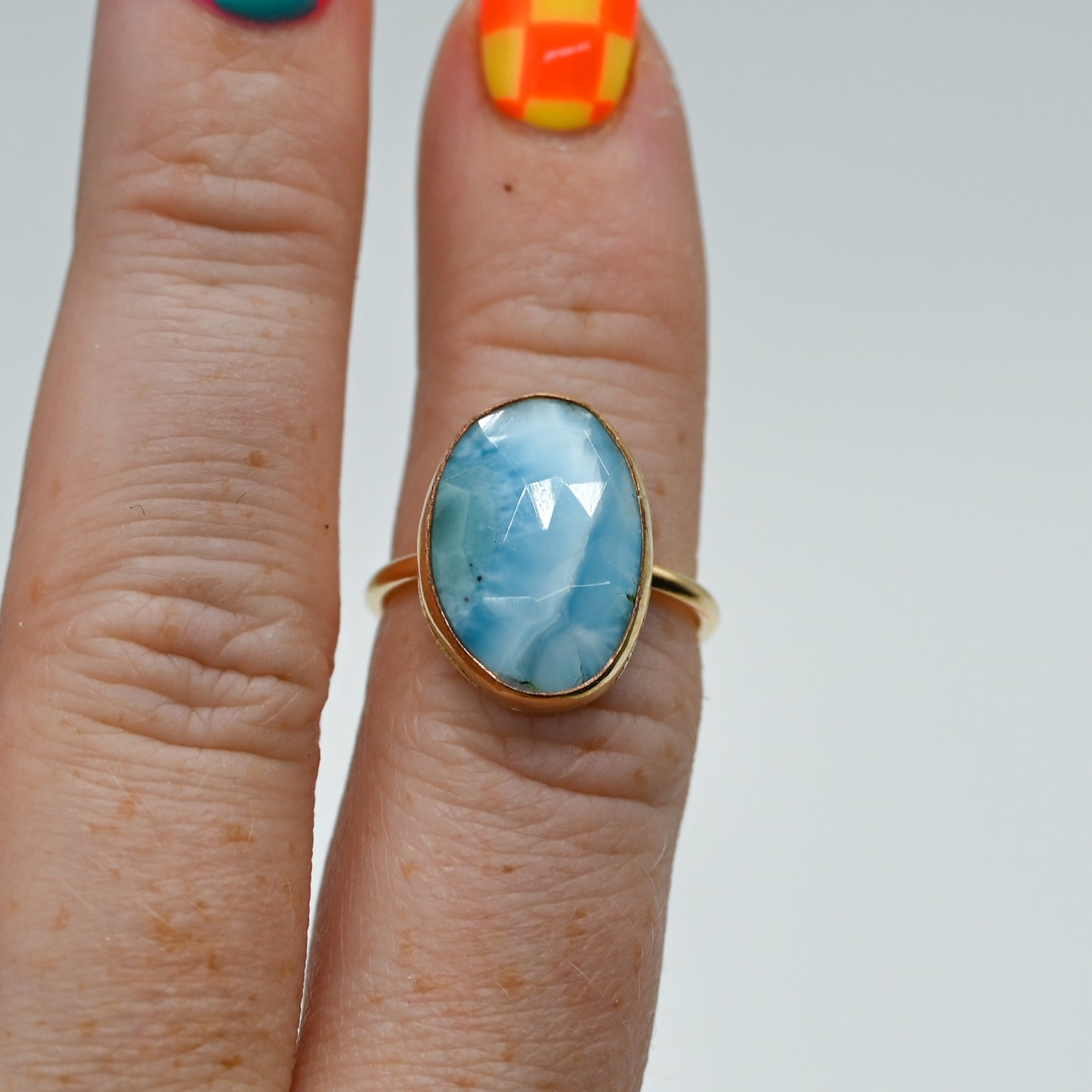 Gold fill xl rose cut Larimar size 6