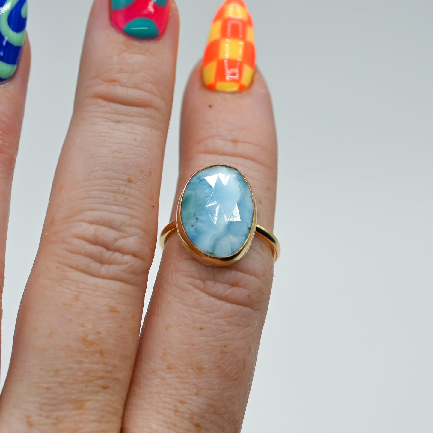 Gold fill xl rose cut Larimar size 6