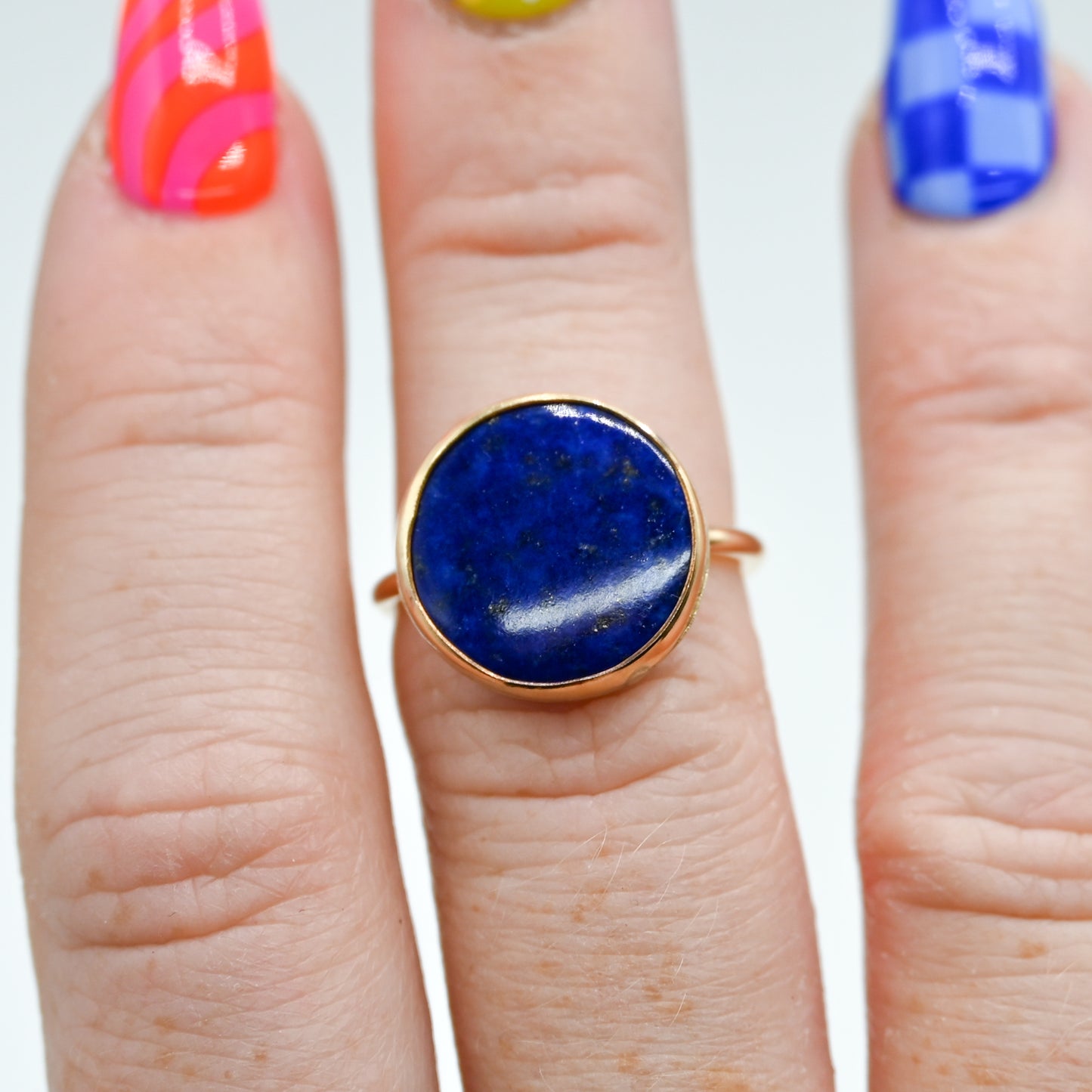 Gold fill 15mm lapis circle size 6.75