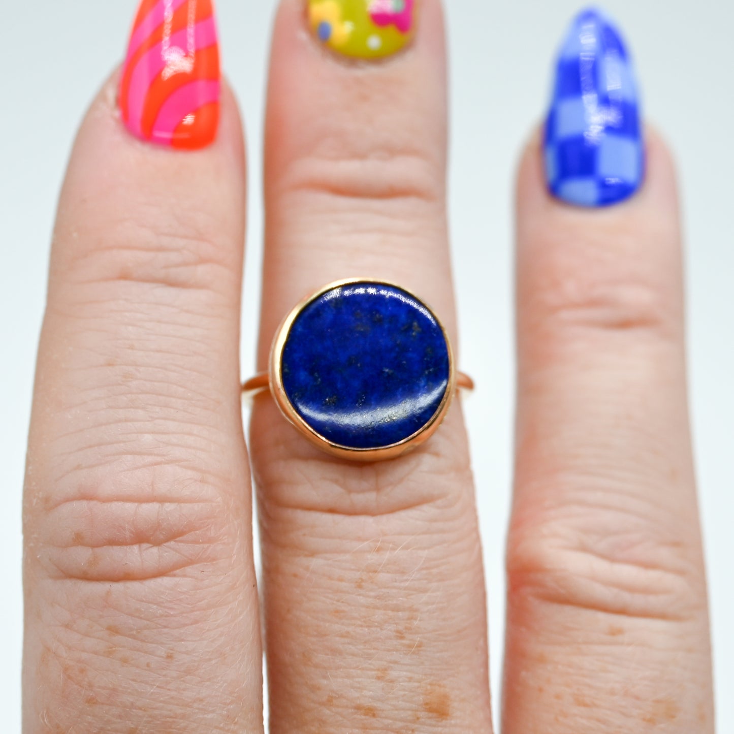 Gold fill 15mm lapis circle size 6.75