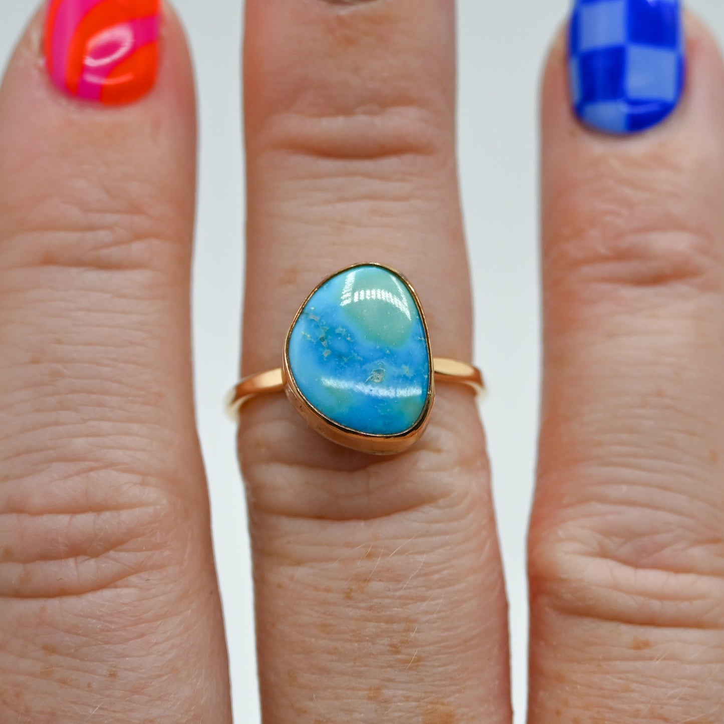 Gold fill kingman turquoise size 6.75