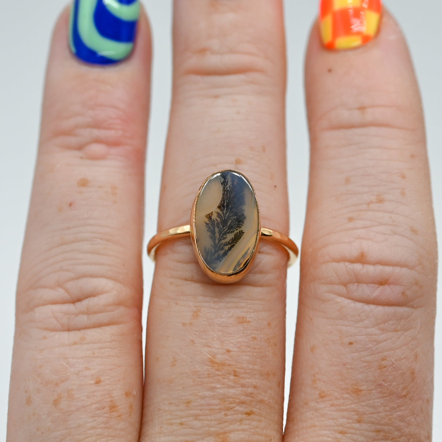Gold fill oval dendritic agate size 7