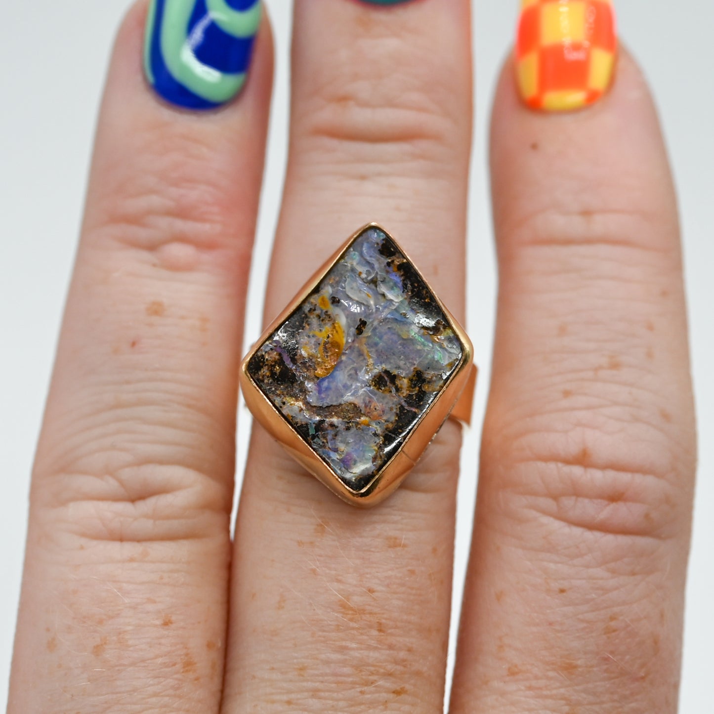 Gold fill xxl Australian boulder opal size 7