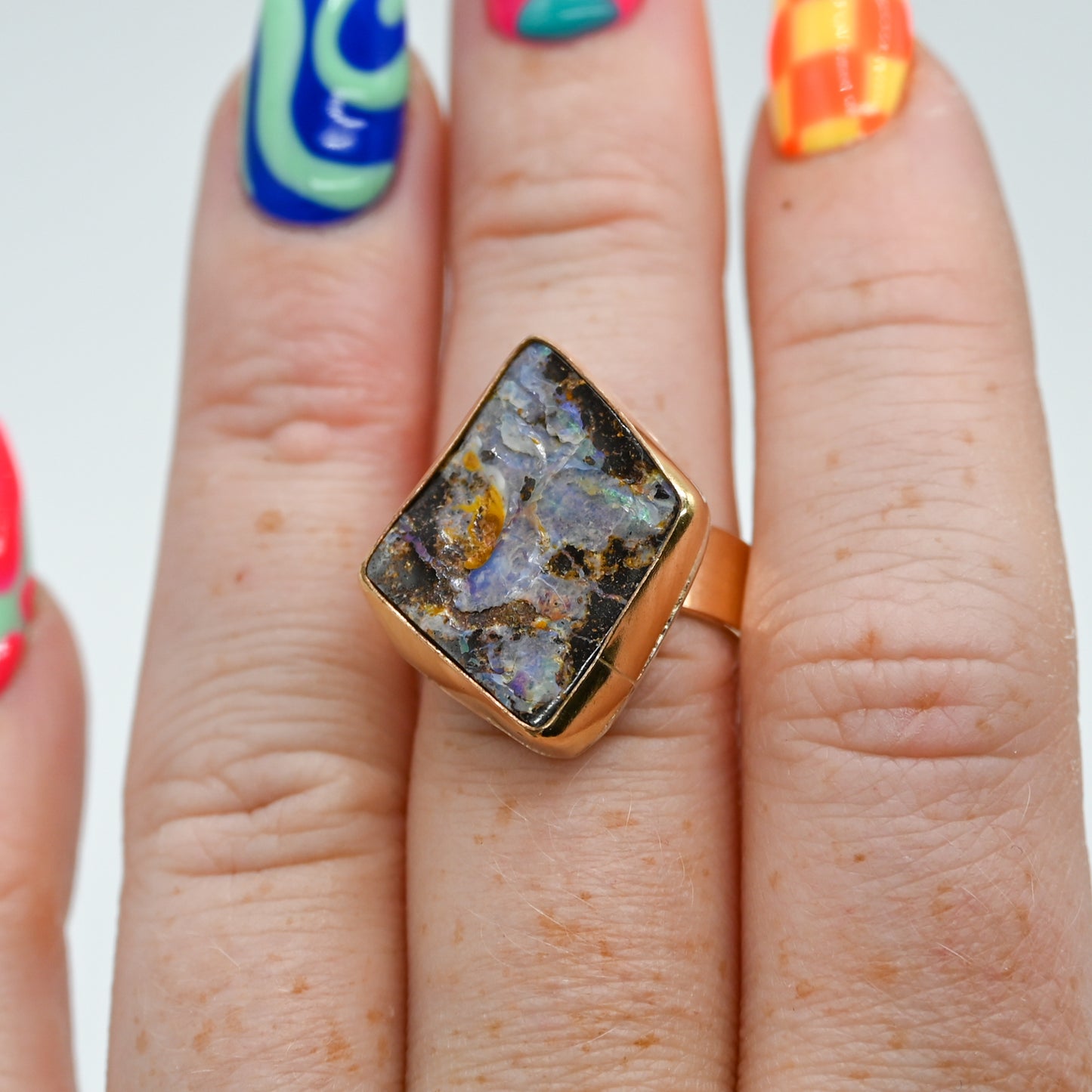 Gold fill xxl Australian boulder opal size 7