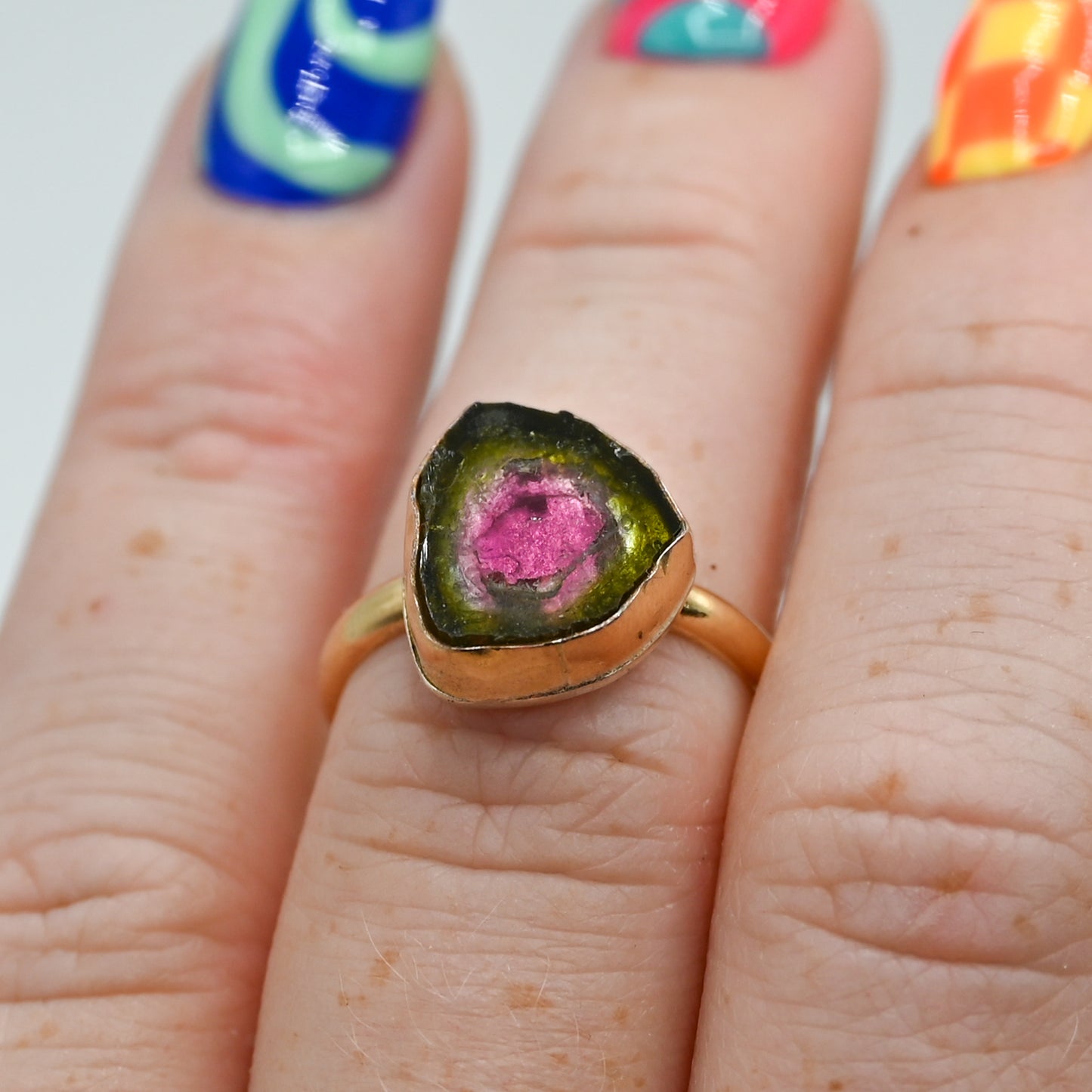 Gold fill watermelon tourmaline size 7