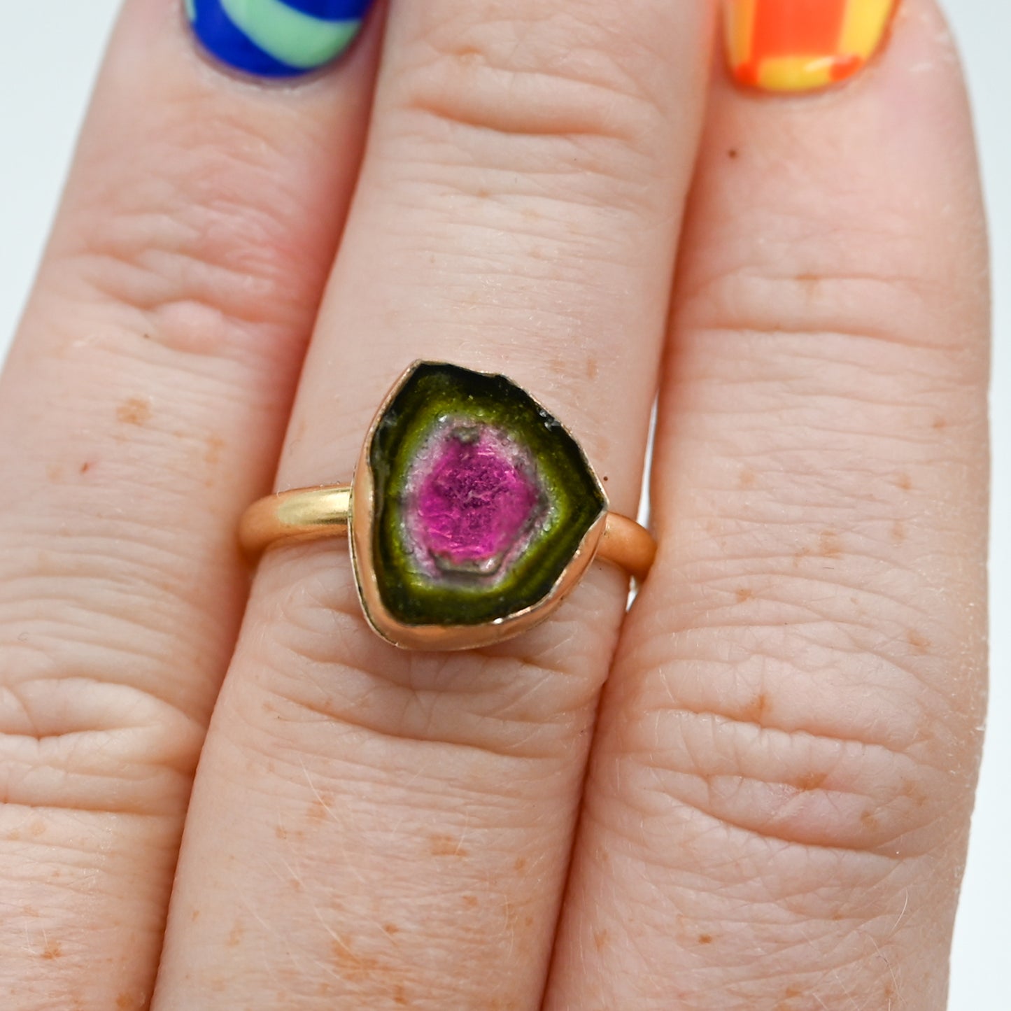Gold fill watermelon tourmaline size 7