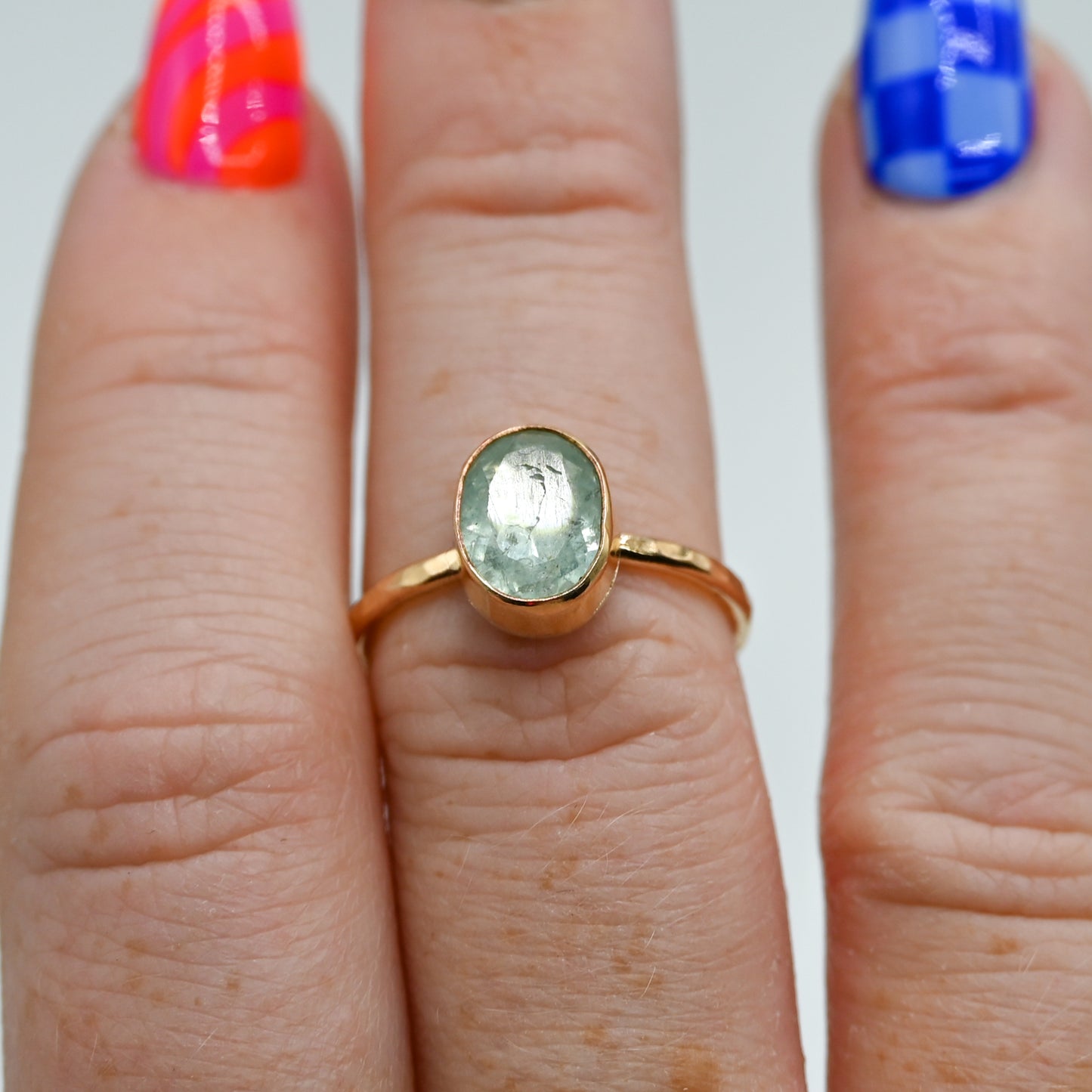 Gold fill faceted oval aquamarine size 7