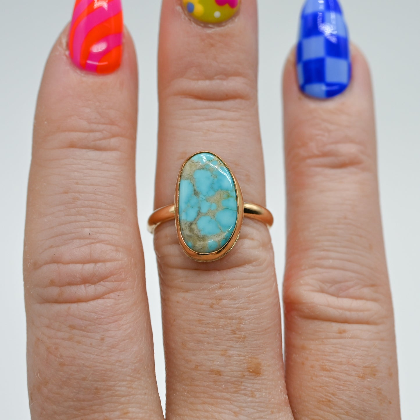 Gold fill white water turquoise size 7.25