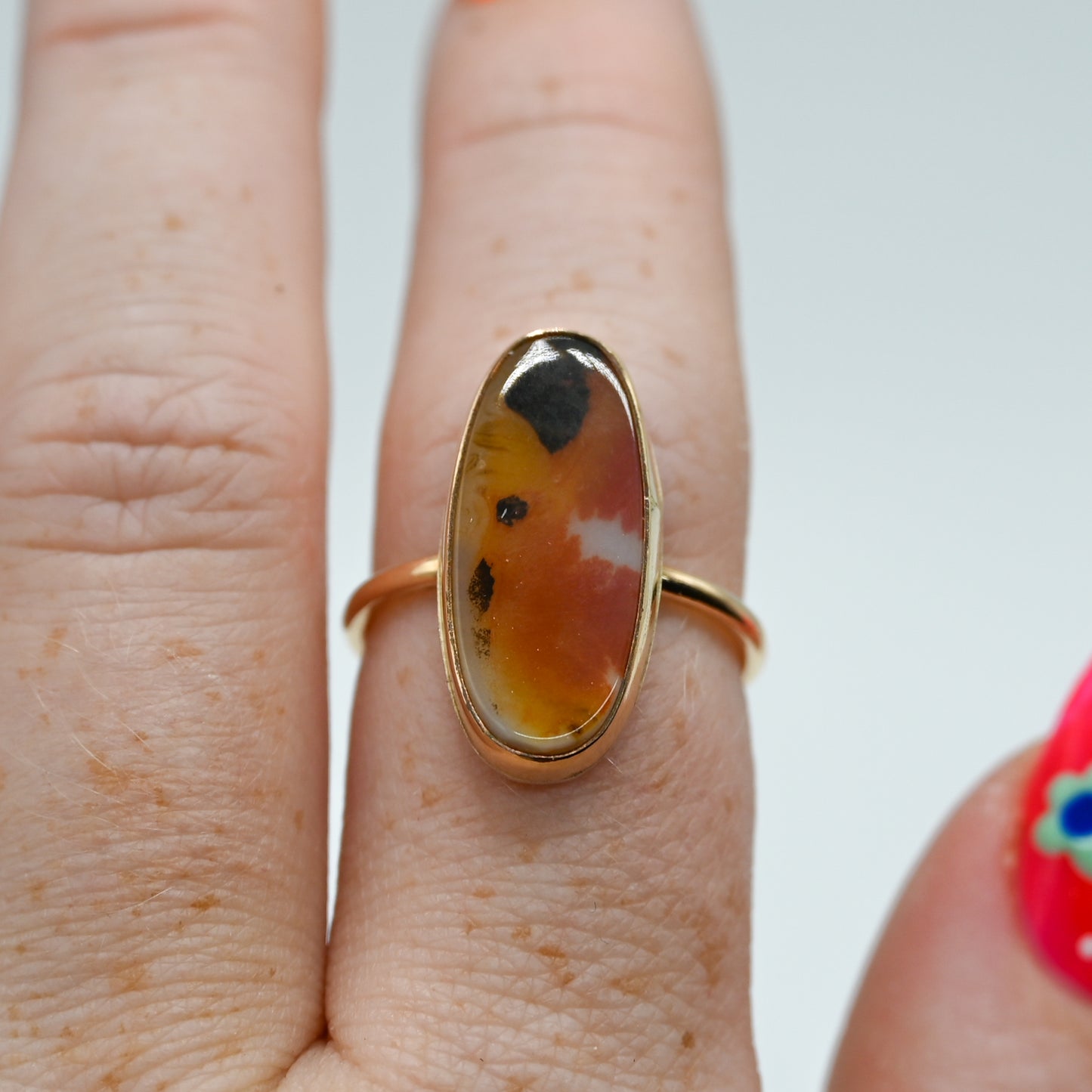 Gold fill xl oval dendritic agate size 7.5