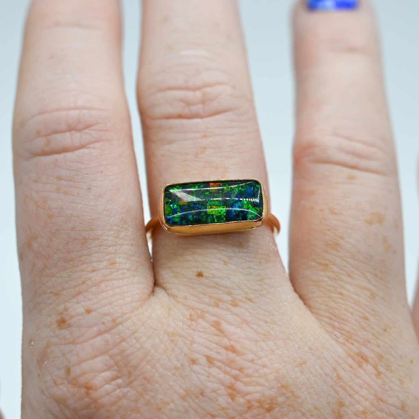 Gold fill horizontal mosaic opal size 8