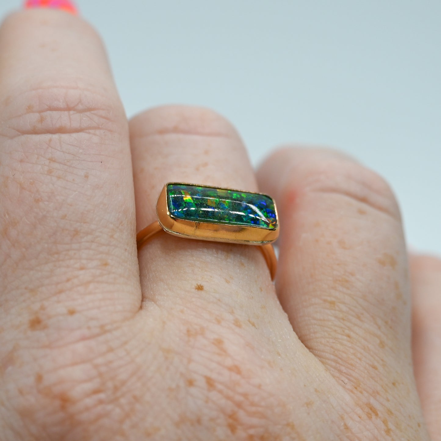 Gold fill horizontal mosaic opal size 8