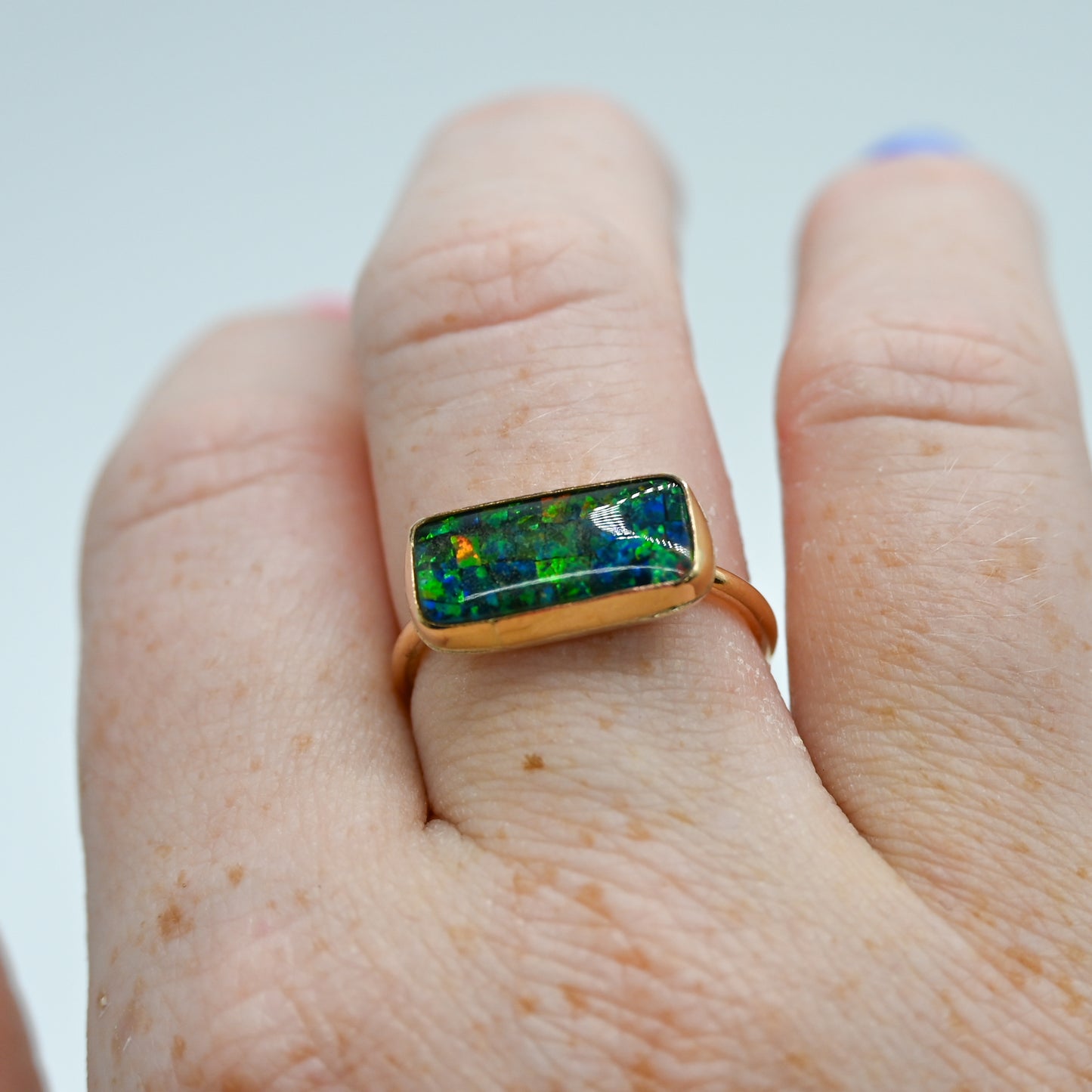 Gold fill horizontal mosaic opal size 8