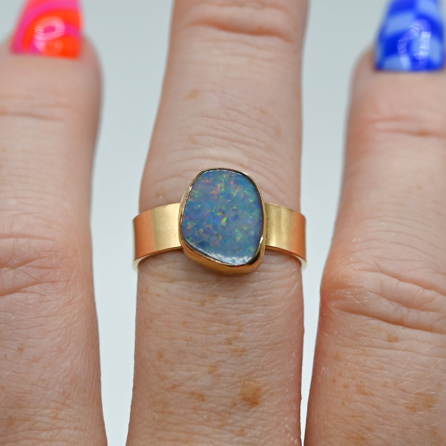 Gold fill wide band Australian opal size 8.25