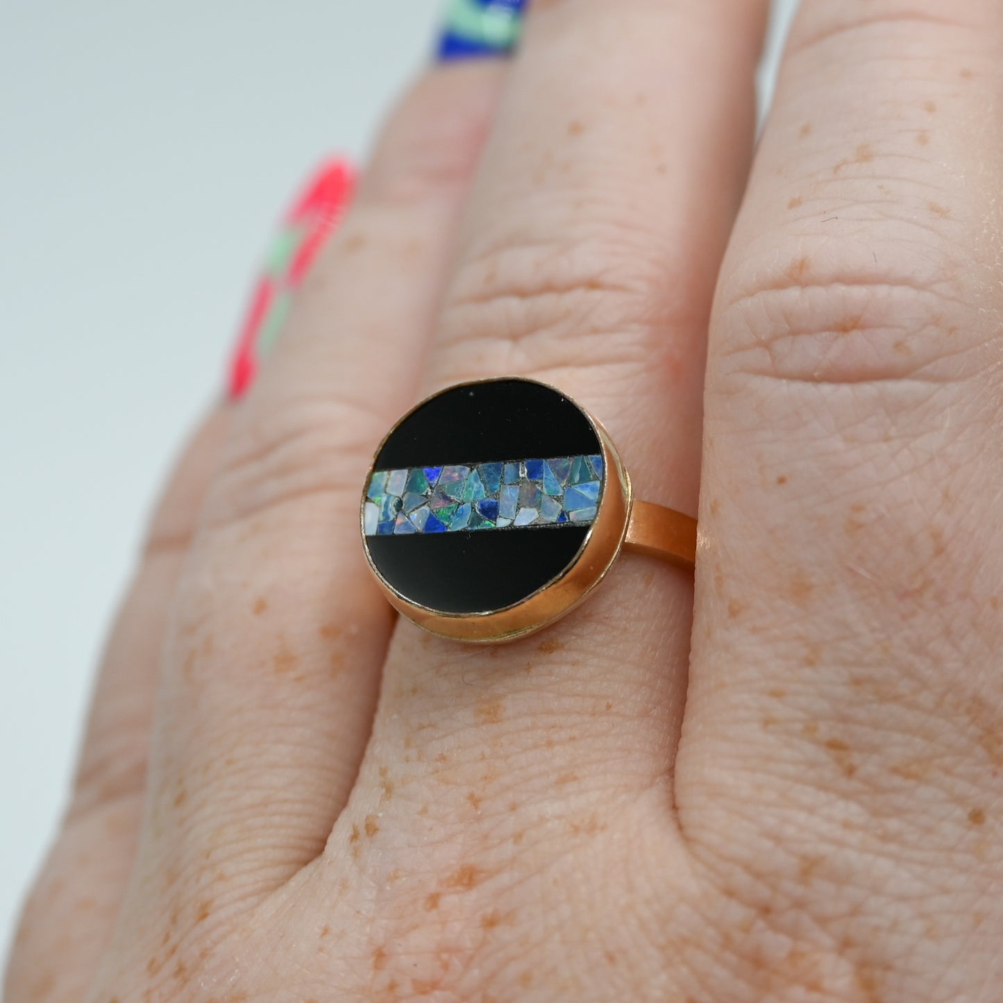 Gold fill Australian opal inlay stripe size 8.75