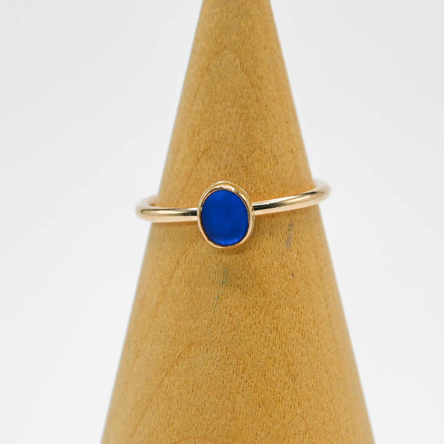 Gold fill cobalt sea glass size 6.5