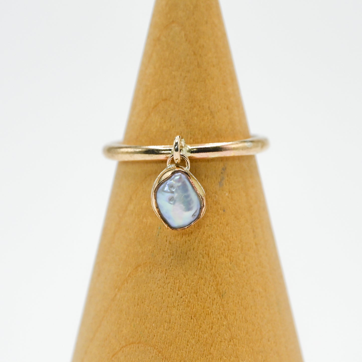 Gold fill keshi pearl charm dangle ring size 6.5