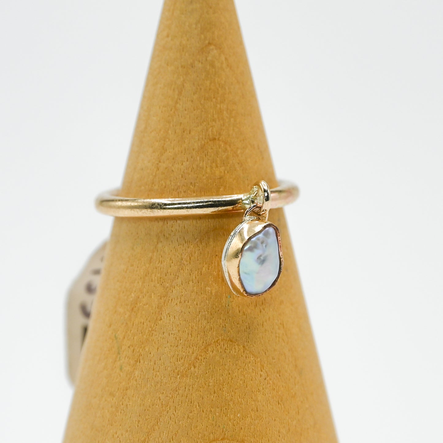 Gold fill keshi pearl charm dangle ring size 6.5