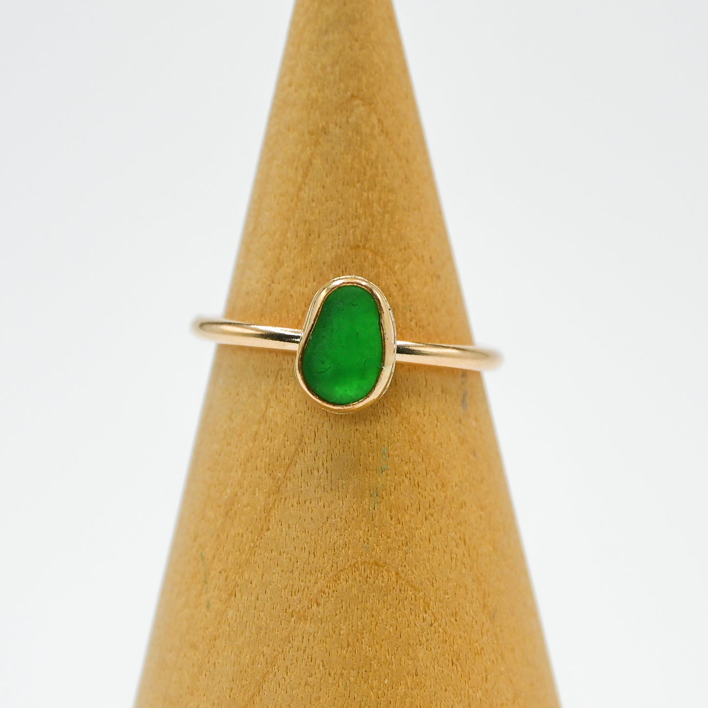 Gold fill bright green sea glass size 6.75