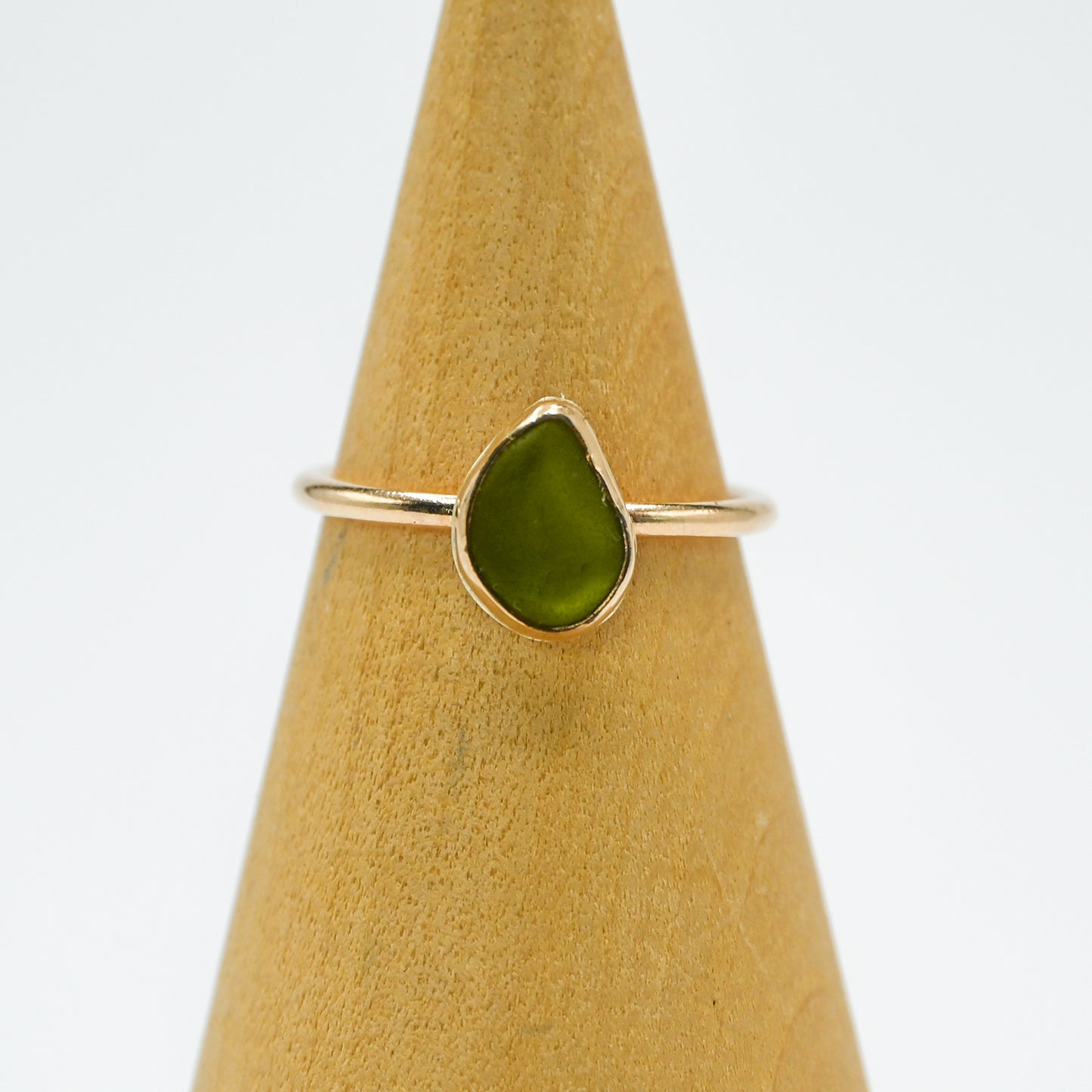 Gold fill olive green sea glass size 7