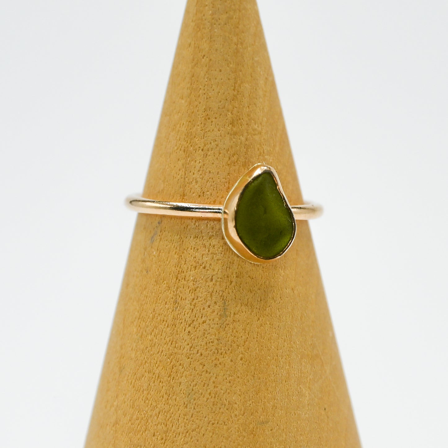 Gold fill olive green sea glass size 7