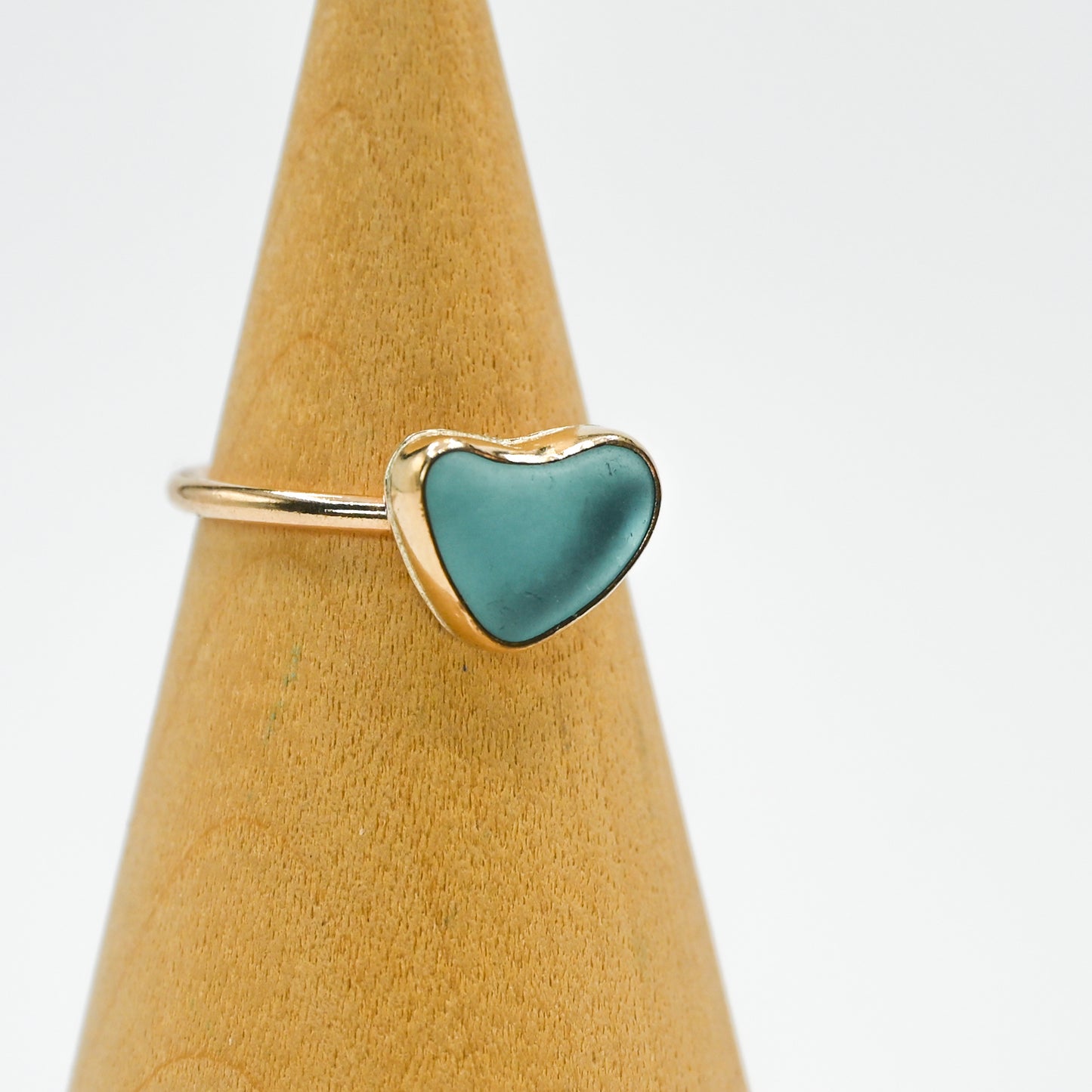Gold fill aqua sea glass heart size 7