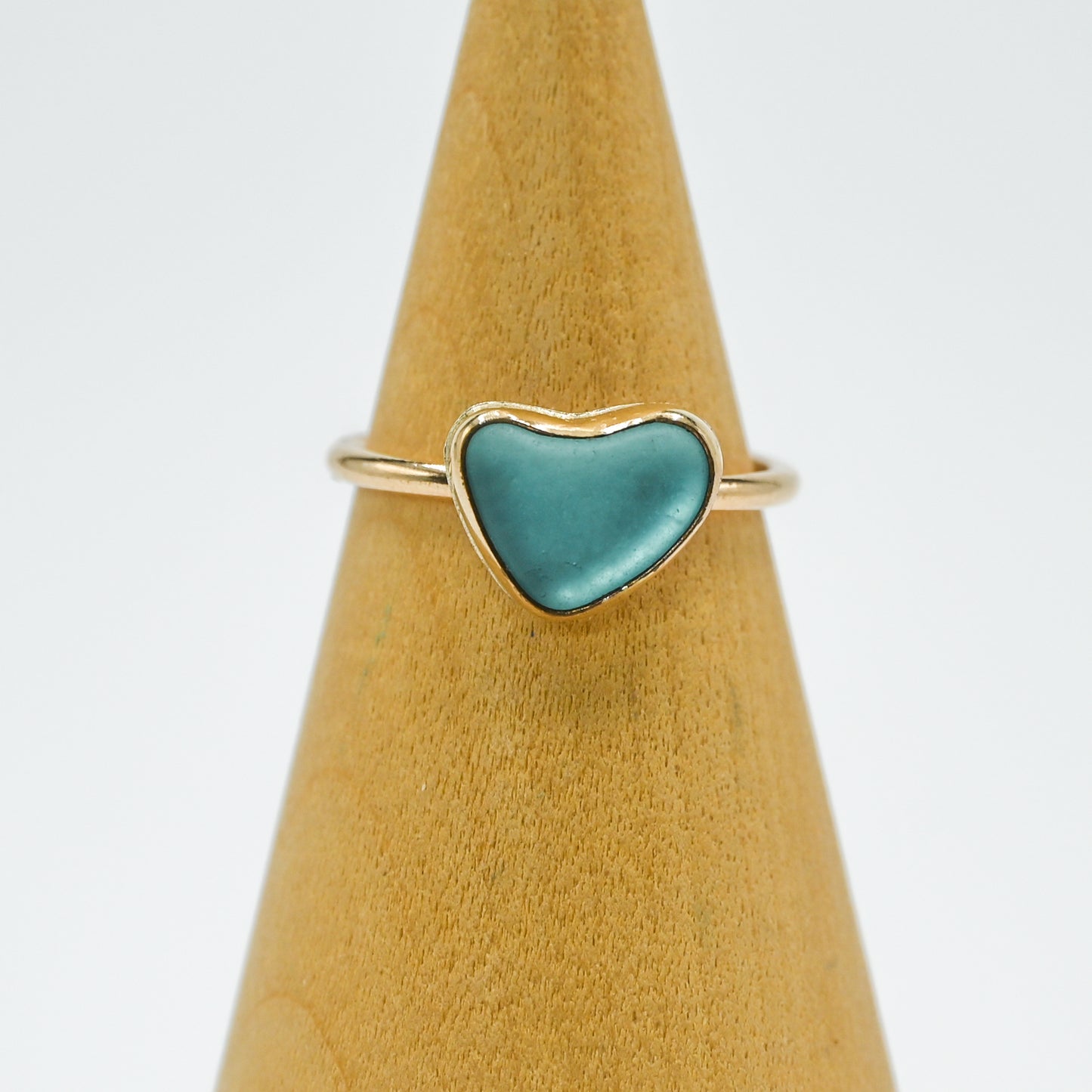 Gold fill aqua sea glass heart size 7