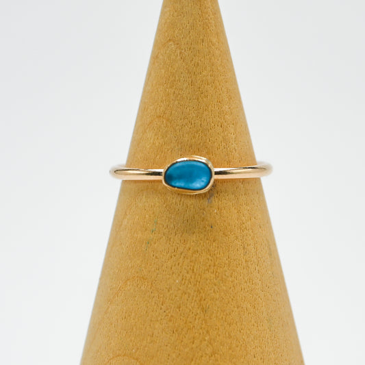 Gold fill mini horizontal turquoise / electric blue sea glass size 7