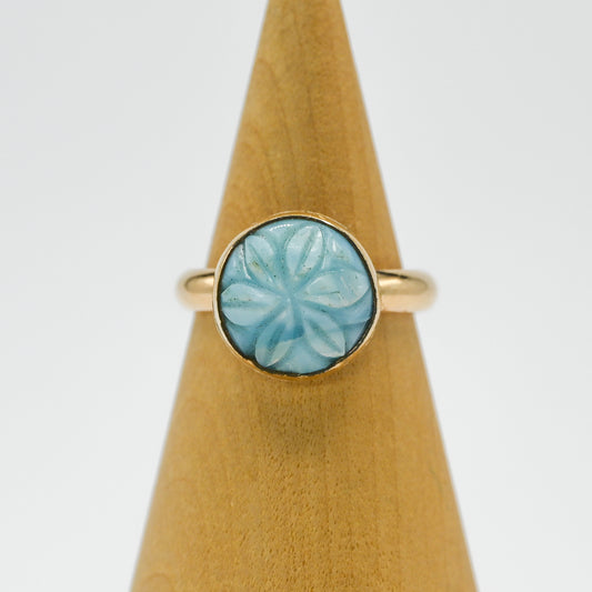 Gold fill carved larimar size 7